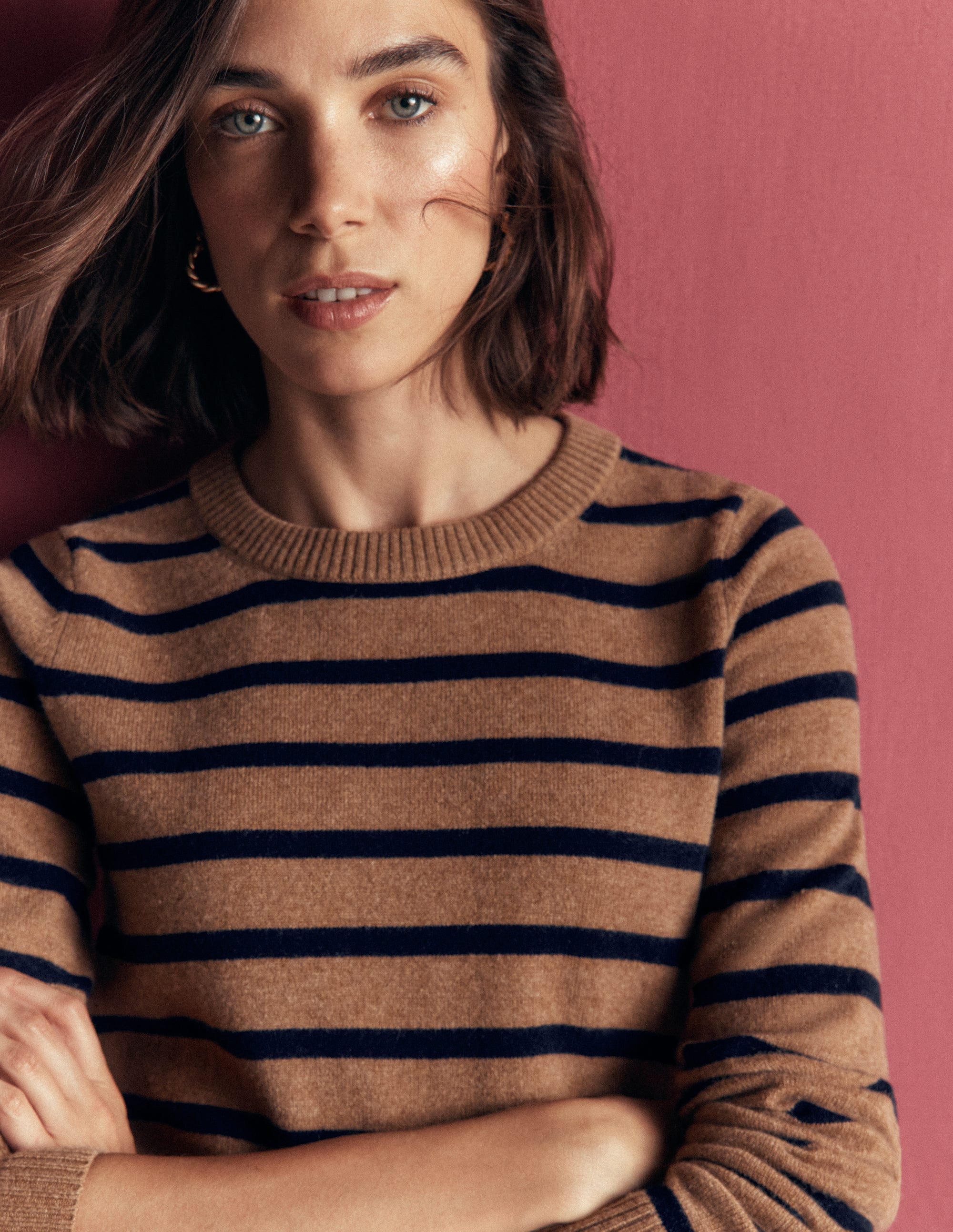 Elsie Cashmere Crew Jumper-Warm Ginger, Stripe - Image 2