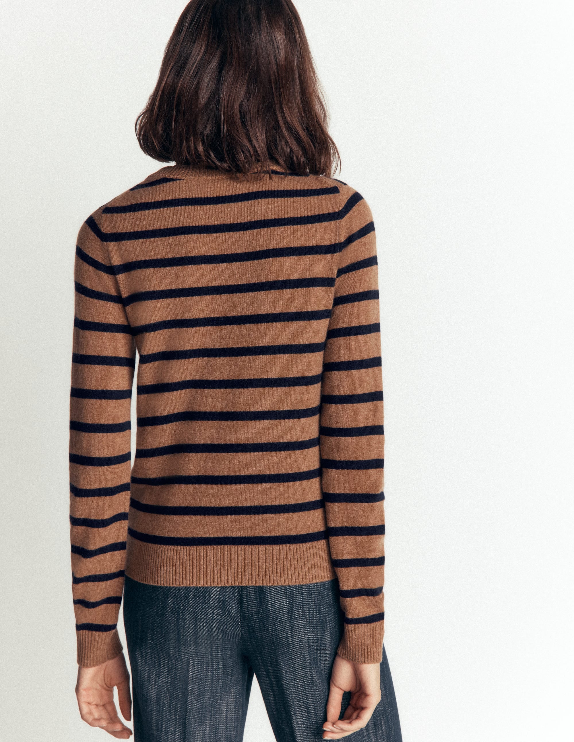 Elsie Cashmere Crew Jumper-Warm Ginger, Stripe - Image 3