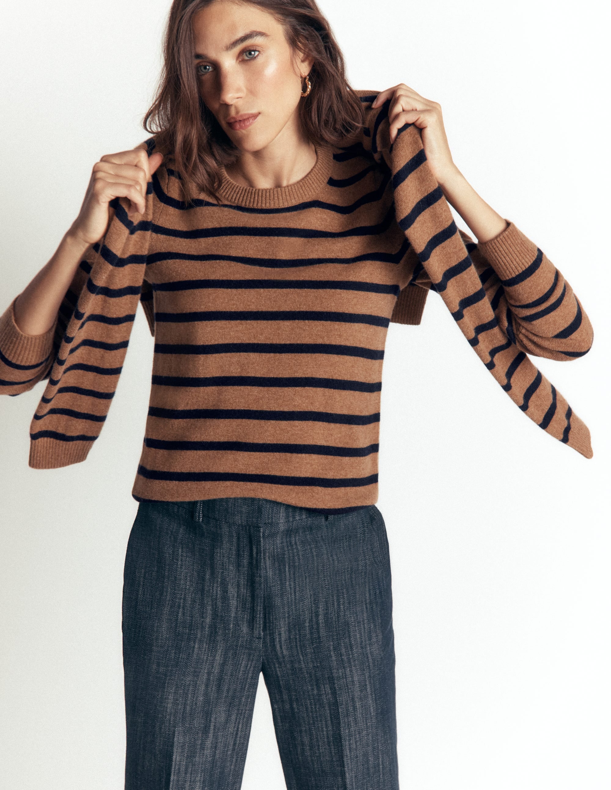 Elsie Cashmere Crew Jumper-Warm Ginger, Stripe - Image 4