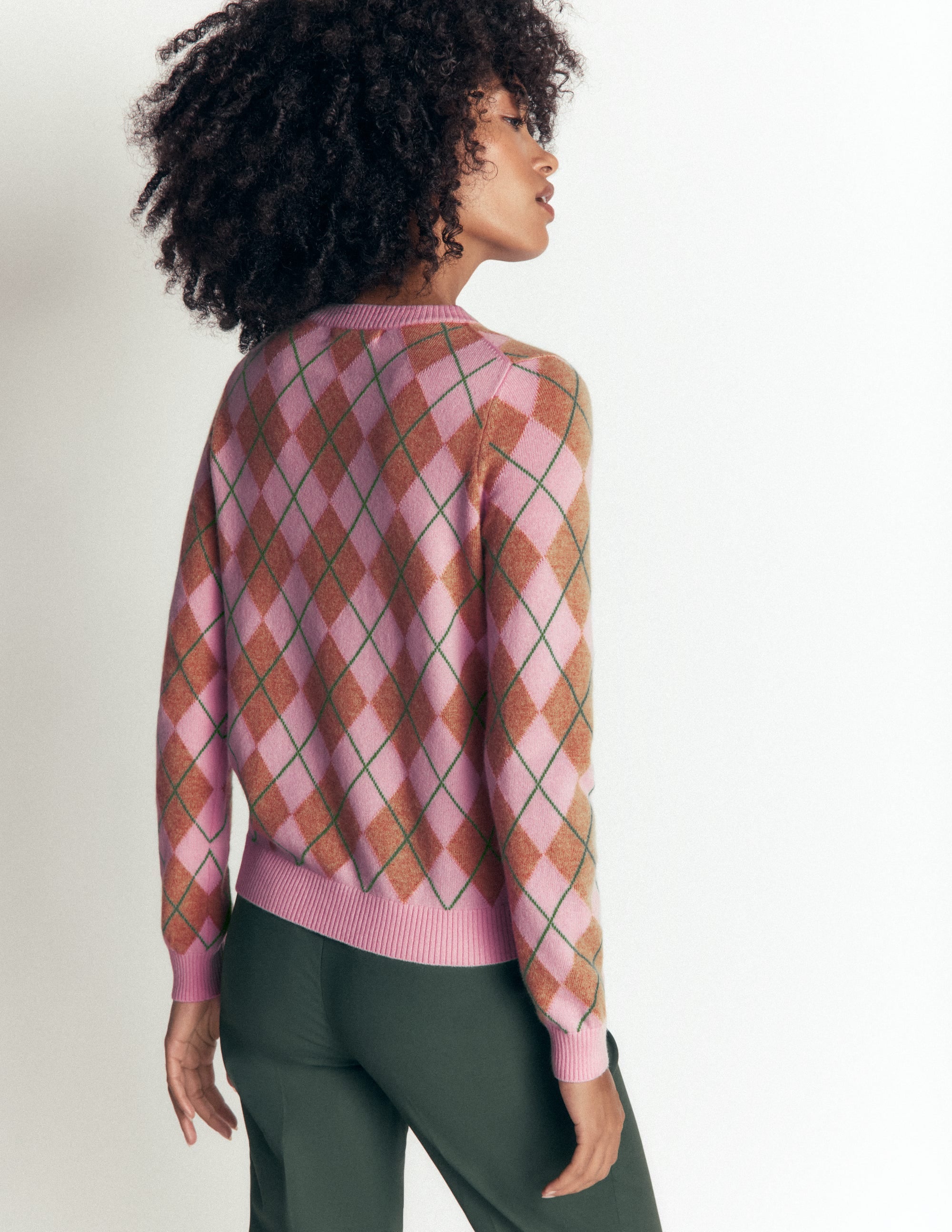 Elsie Cashmere Crew Jumper-Pink Heather, Argyle - Image 4