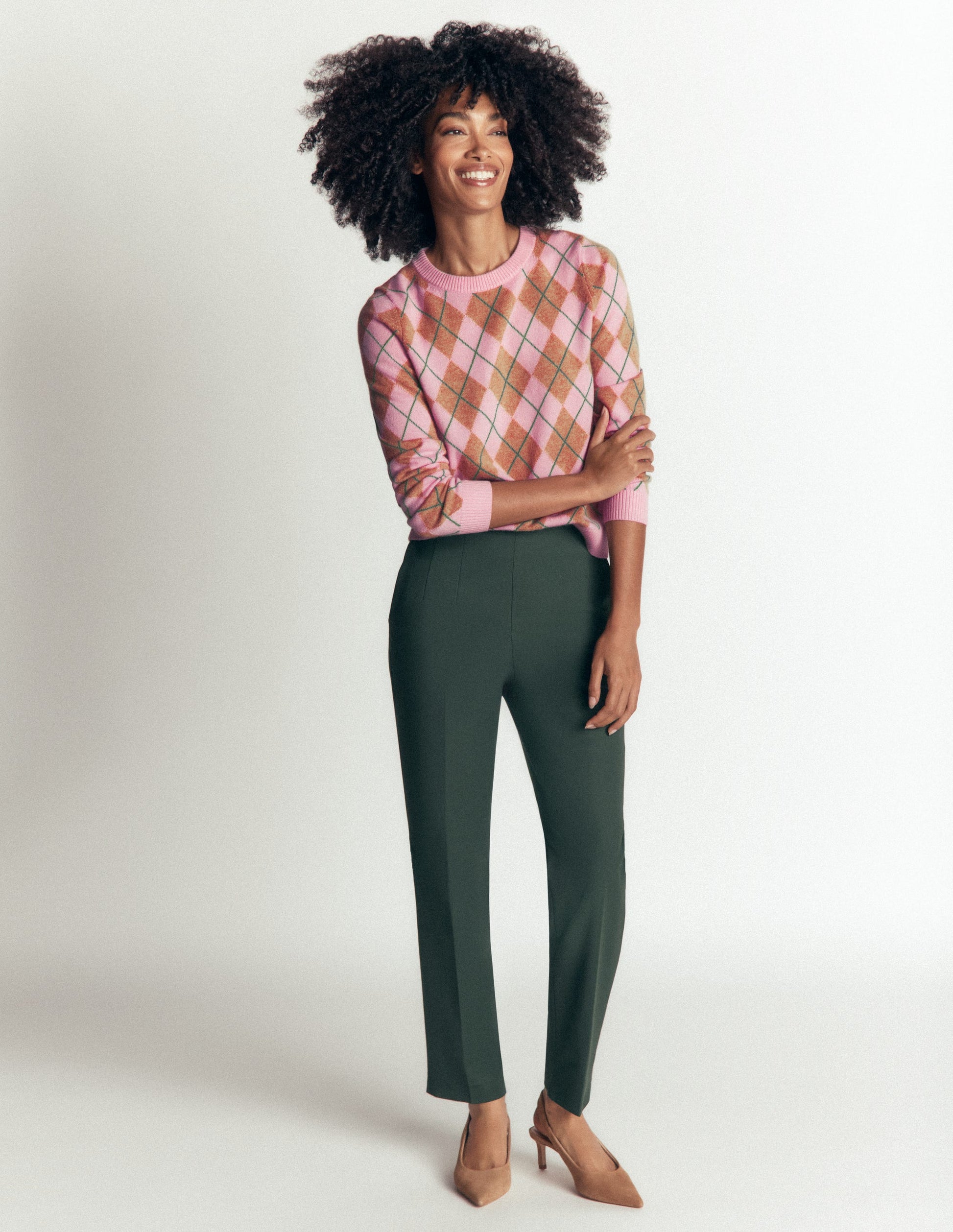 Elsie Cashmere Crew Jumper-Pink Heather, Argyle-6