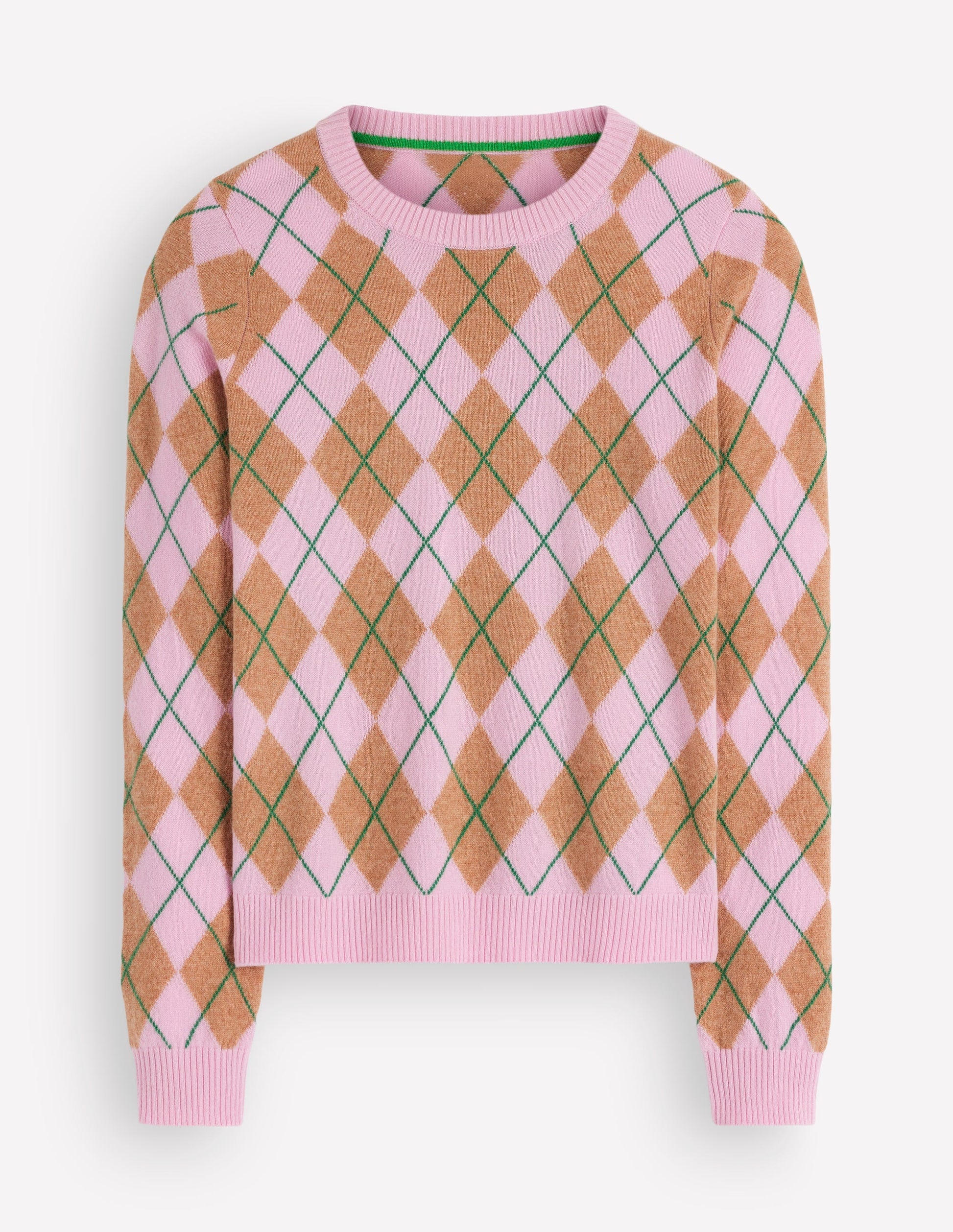 Elsie Cashmere Crew Jumper-Pink Heather, Argyle-7