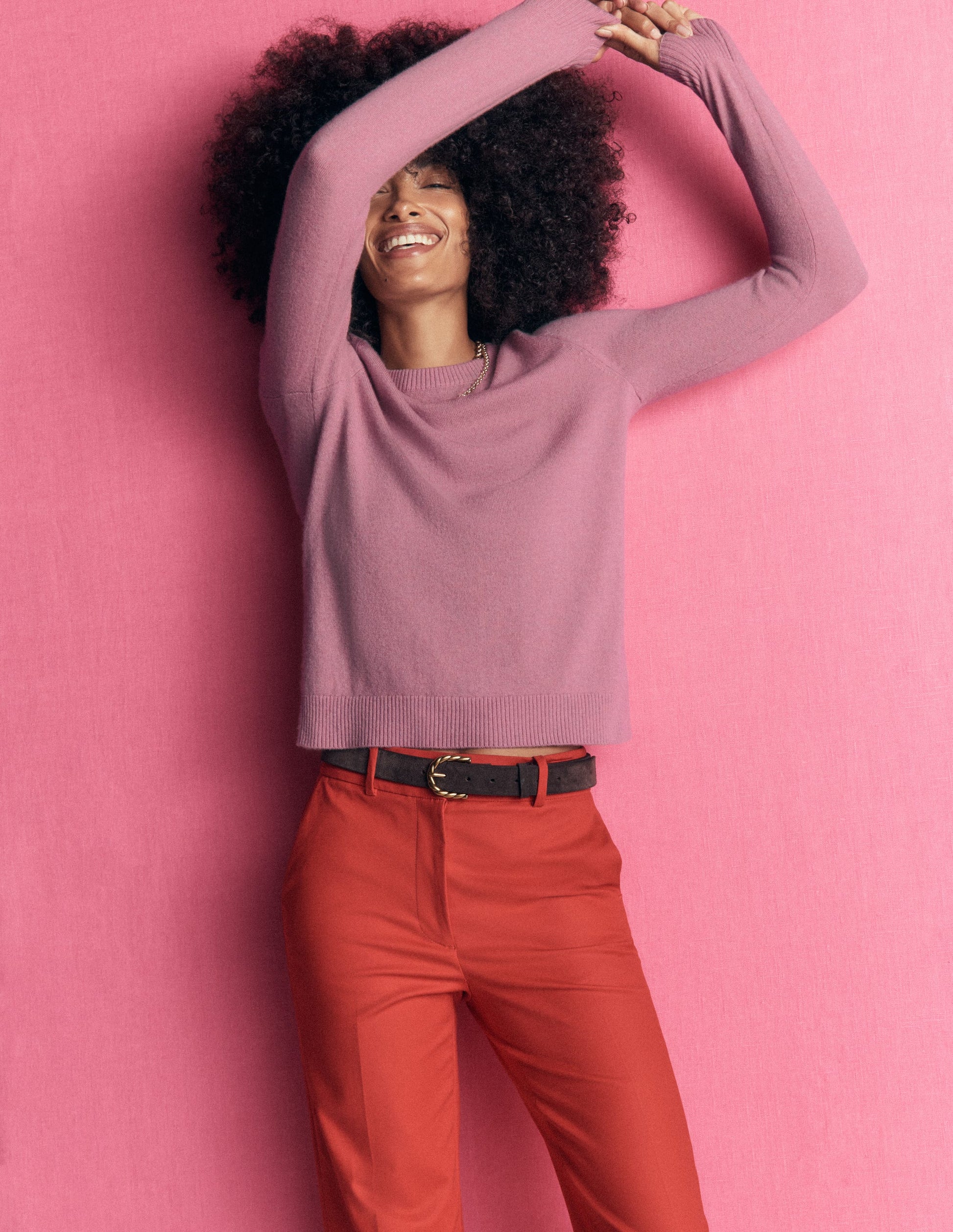 Elsie Cashmere Crew Jumper-Pink Heather-1