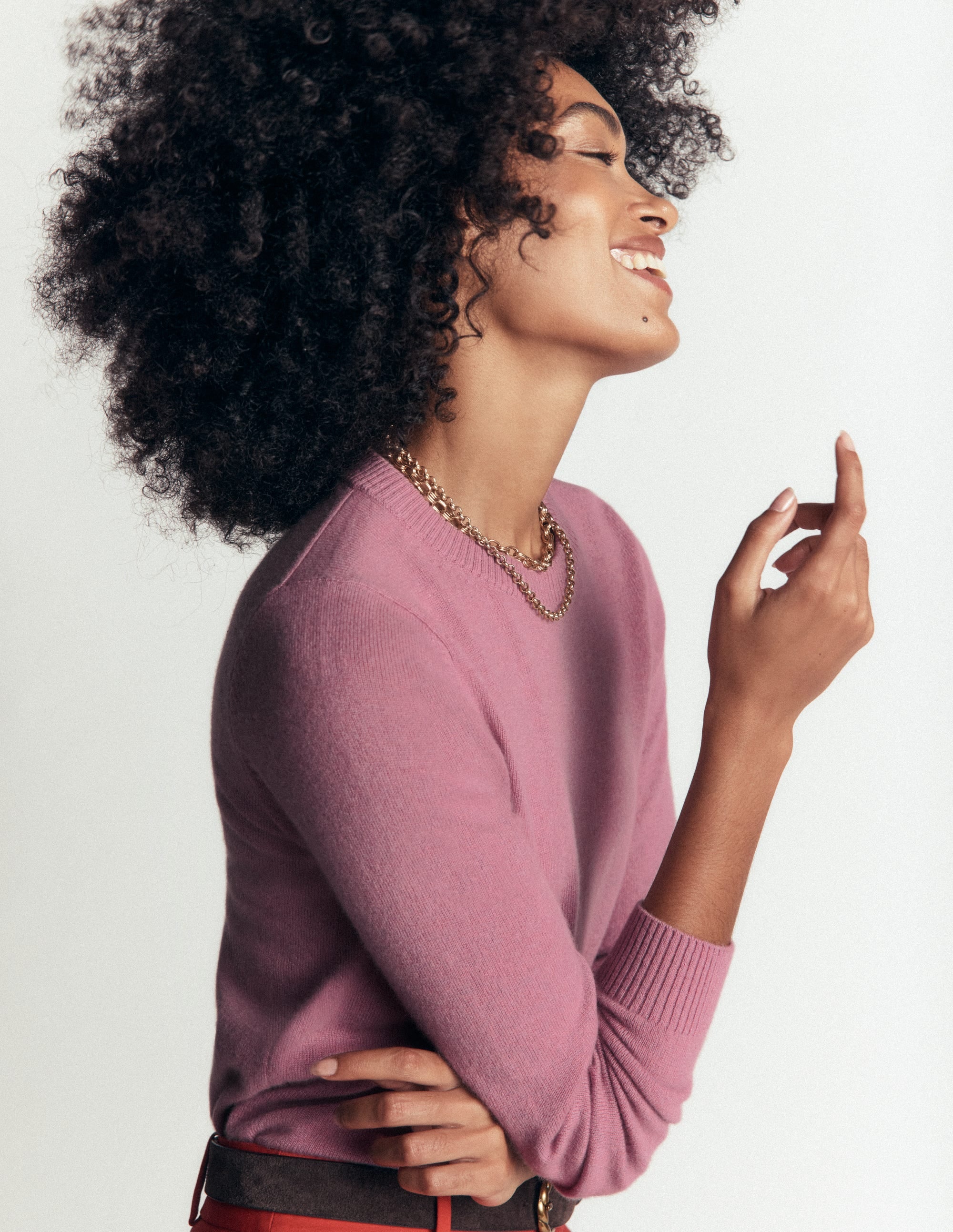 Elsie Cashmere Crew Jumper-Pink Heather - Image 2
