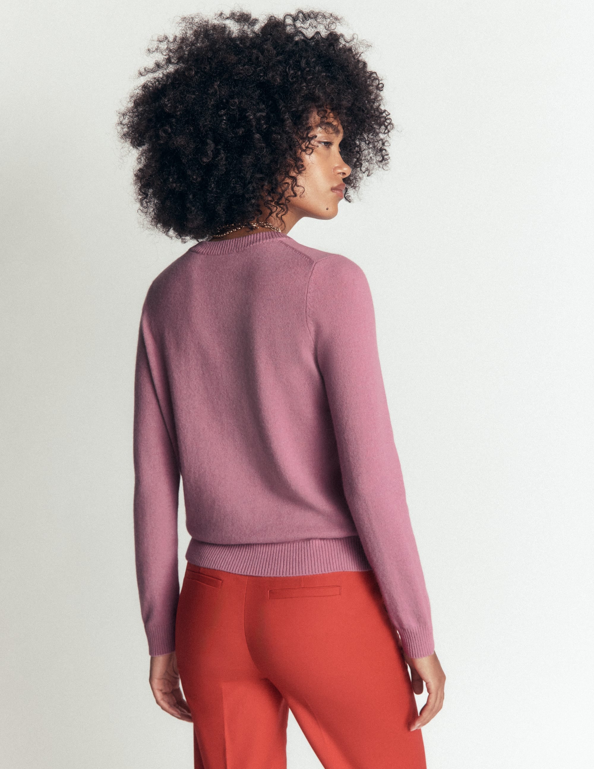 Elsie Cashmere Crew Jumper-Pink Heather - Image 3