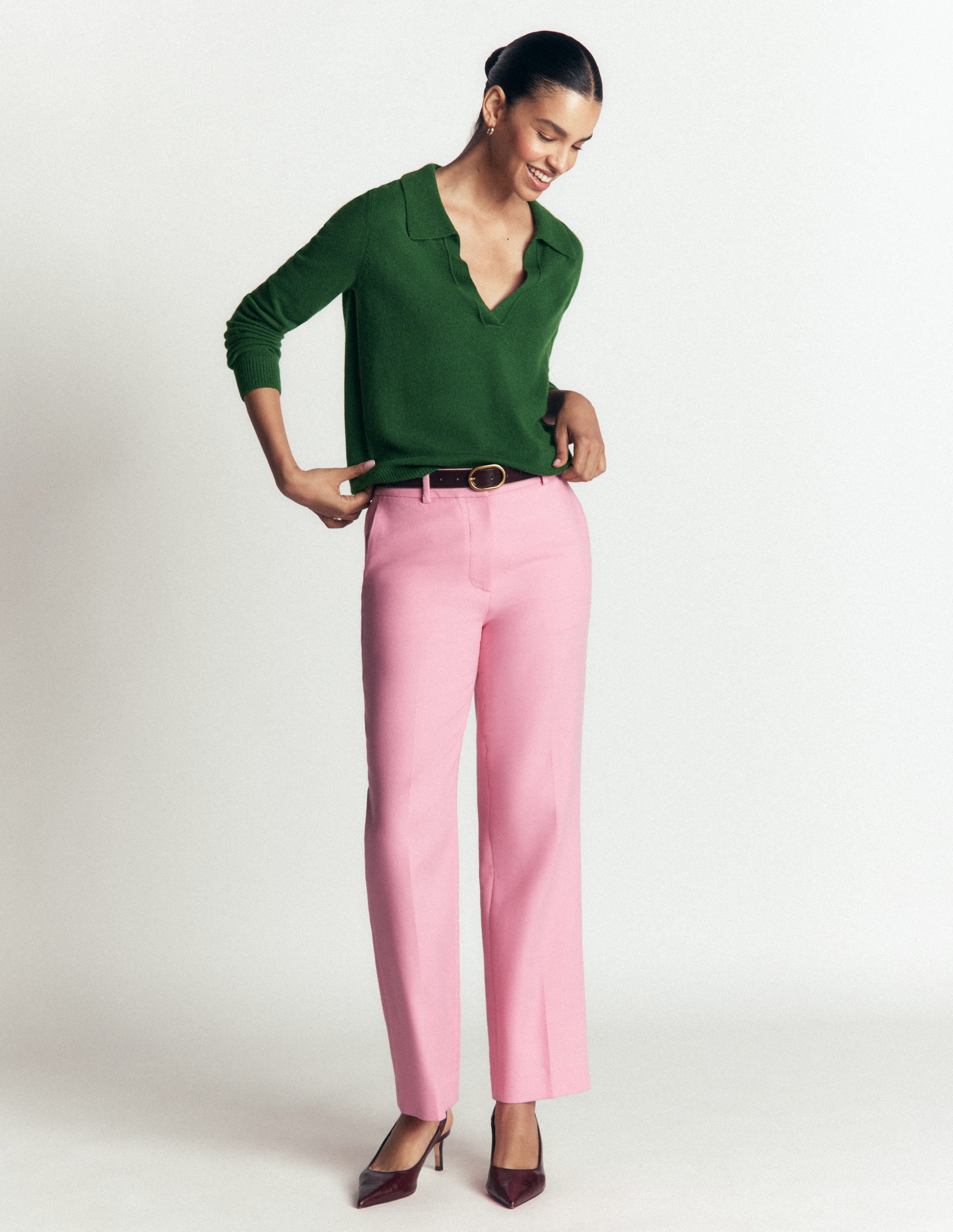 Elsie Cashmere Henley Jumper-Fresh Green - Image 4