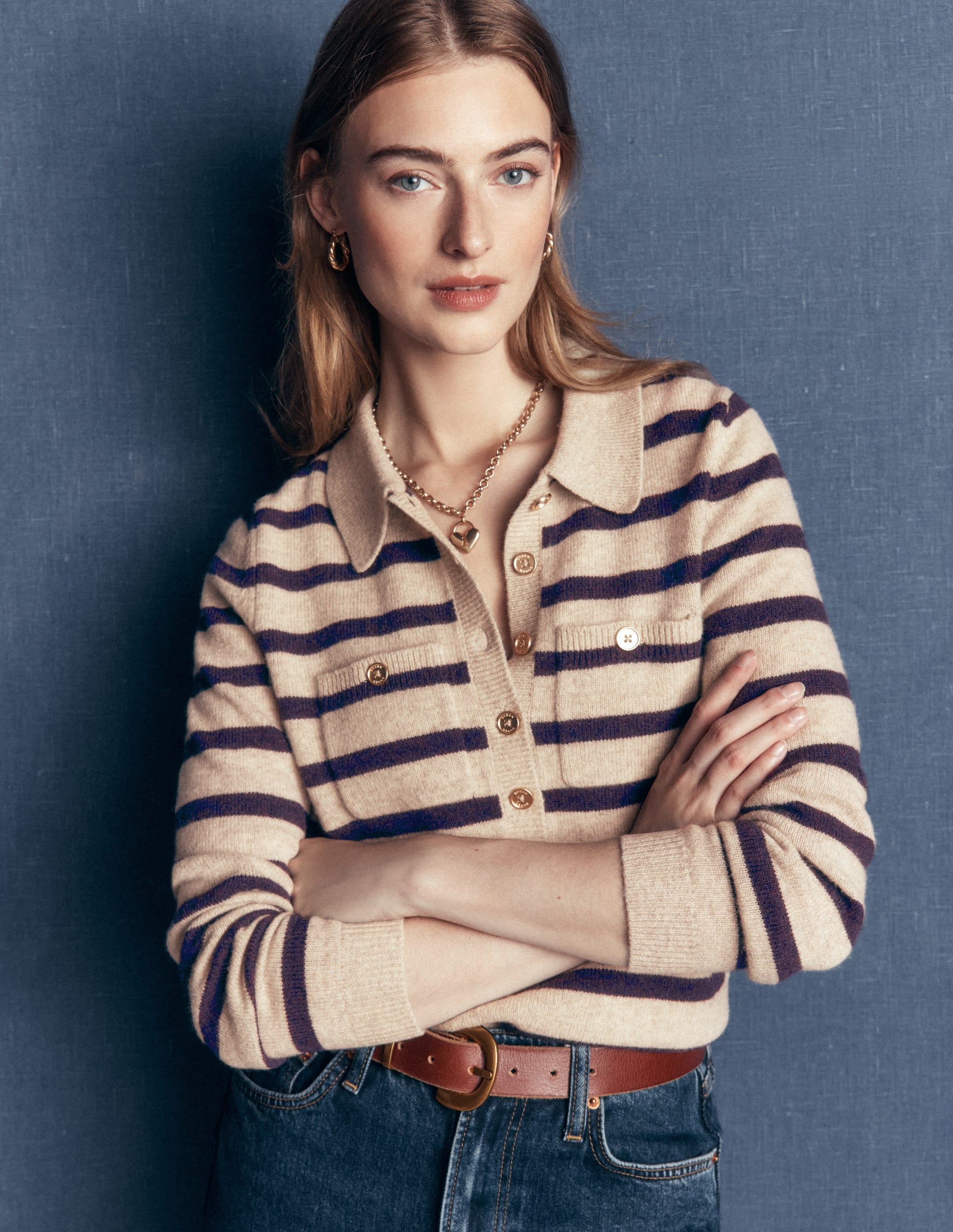 Marianne Merino Wool Jumper-Mink, Stripe - Image 1