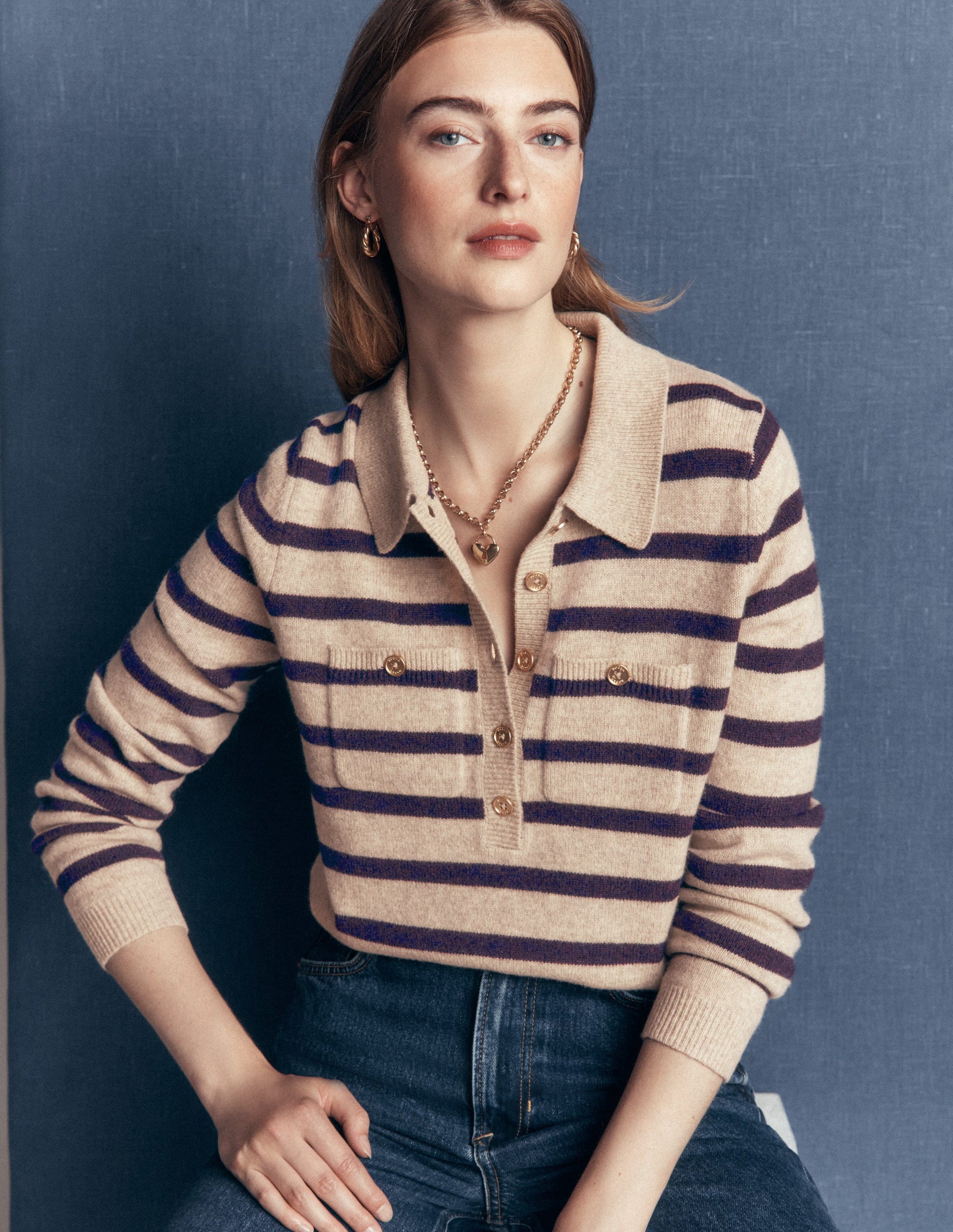 Marianne Merino Wool Jumper-Mink, Stripe-2
