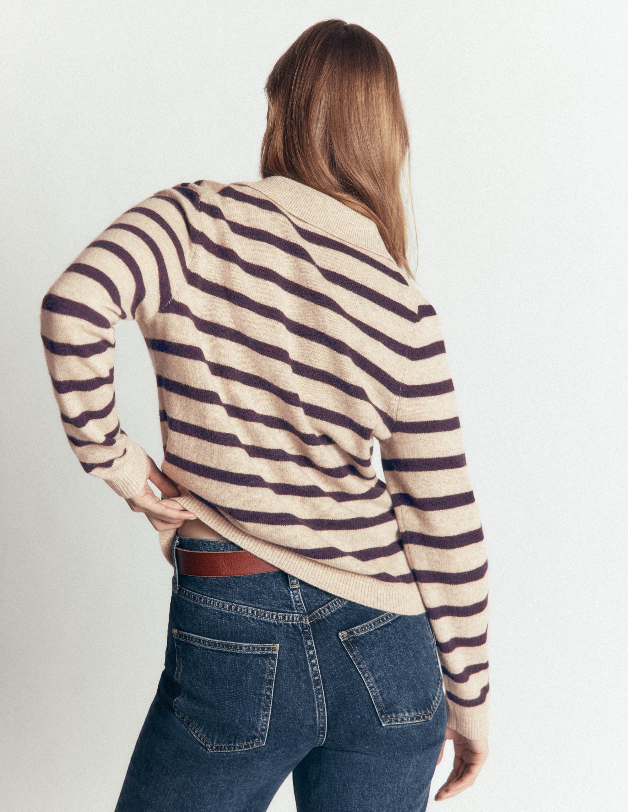 Marianne Merino Wool Jumper-Mink, Stripe - Image 3