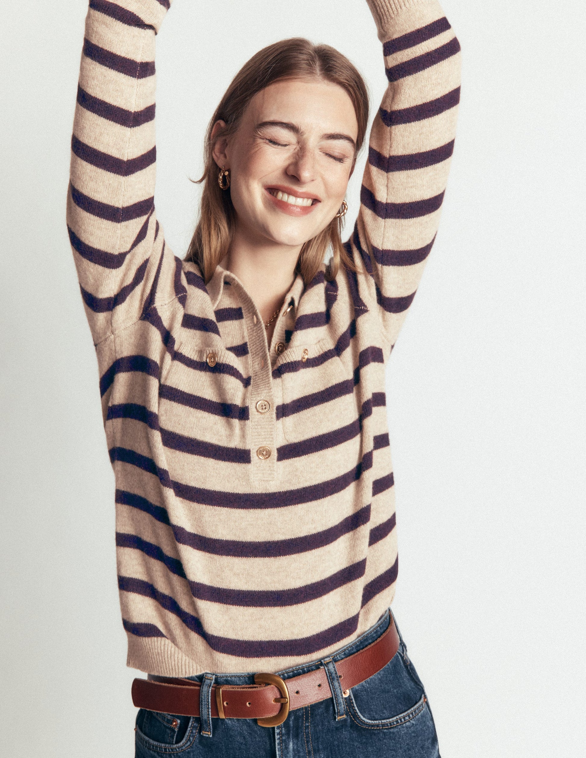 Marianne Merino Wool Jumper-Mink, Stripe-4