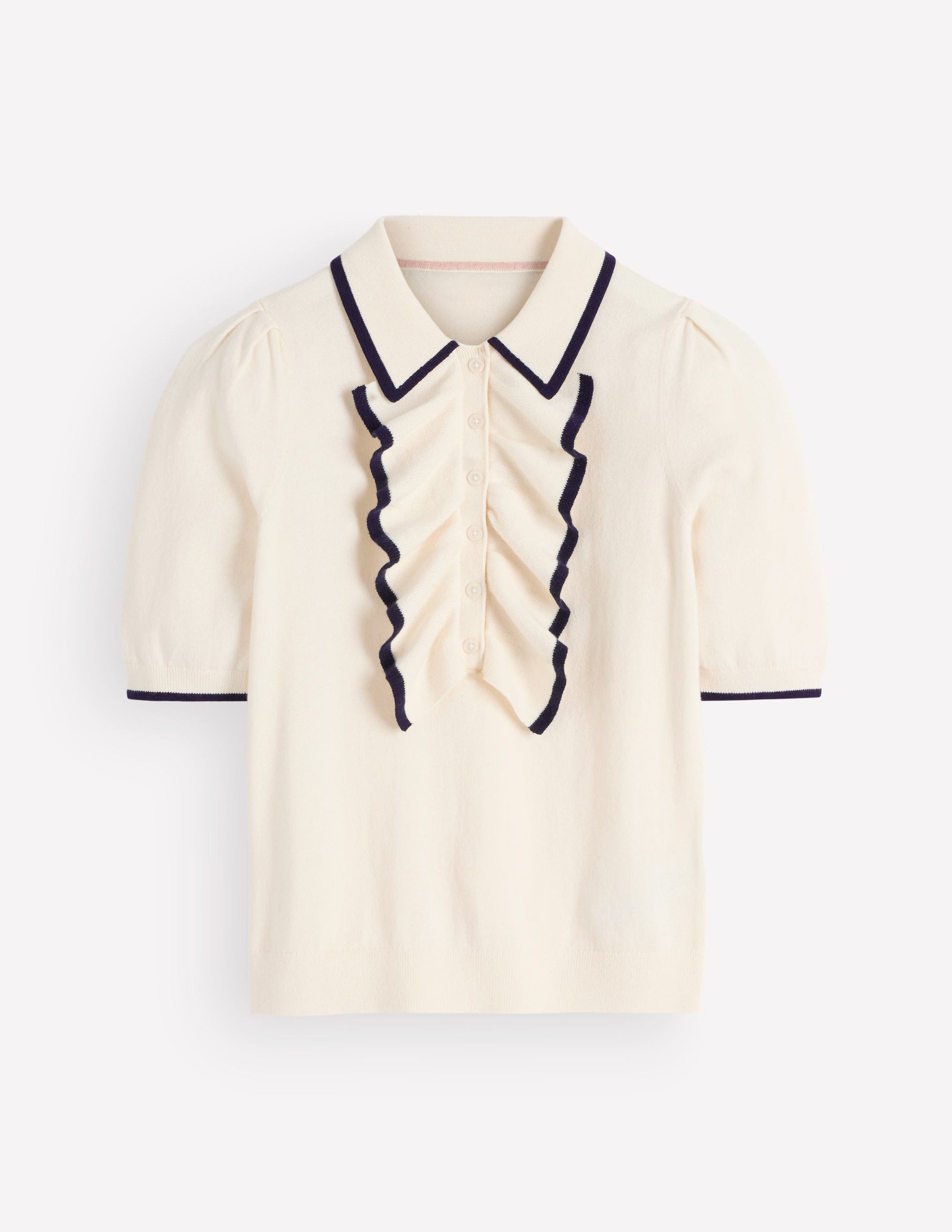 Ruffle Collar Knitted T-Shirt-Warm Ivory-5