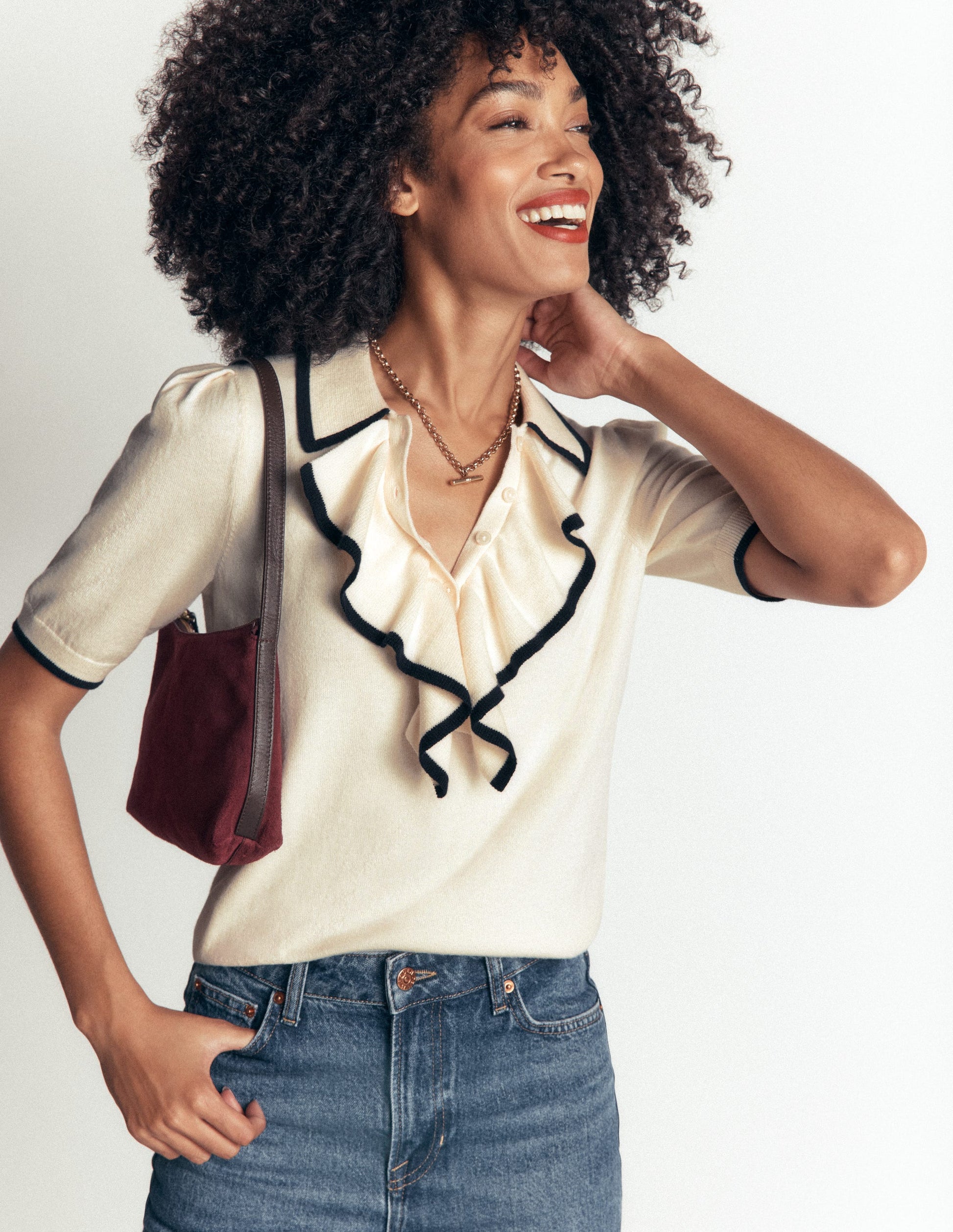 Ruffle Collar Knitted T-Shirt-Warm Ivory-2