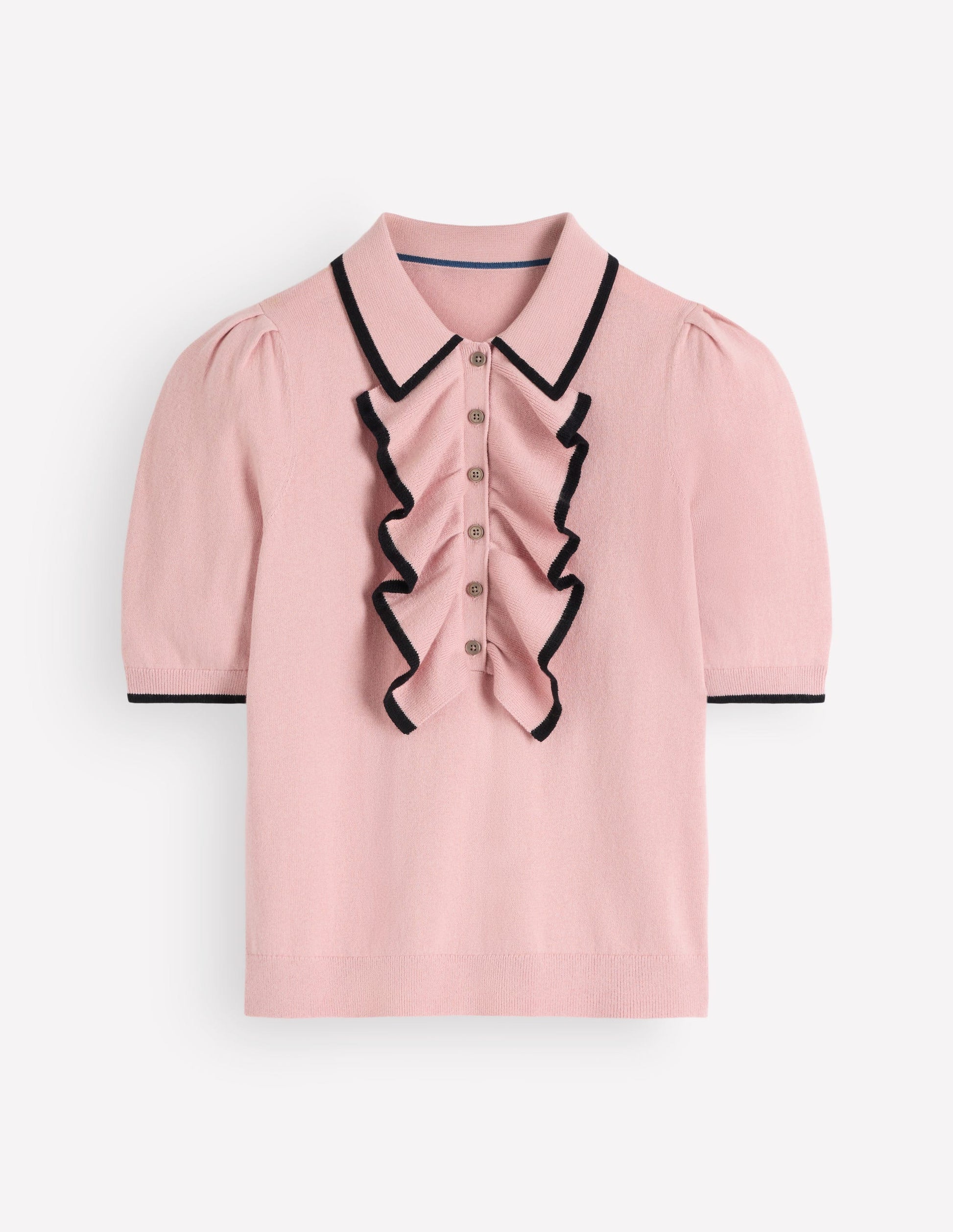 Ruffle Collar Knitted T-Shirt-Blush Ivory-5