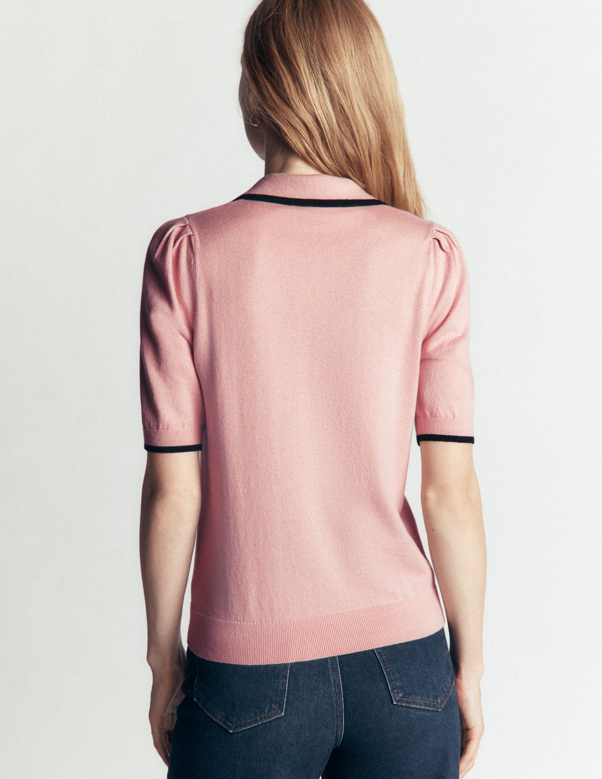 Ruffle Collar Knitted T-Shirt-Blush Ivory - Image 3