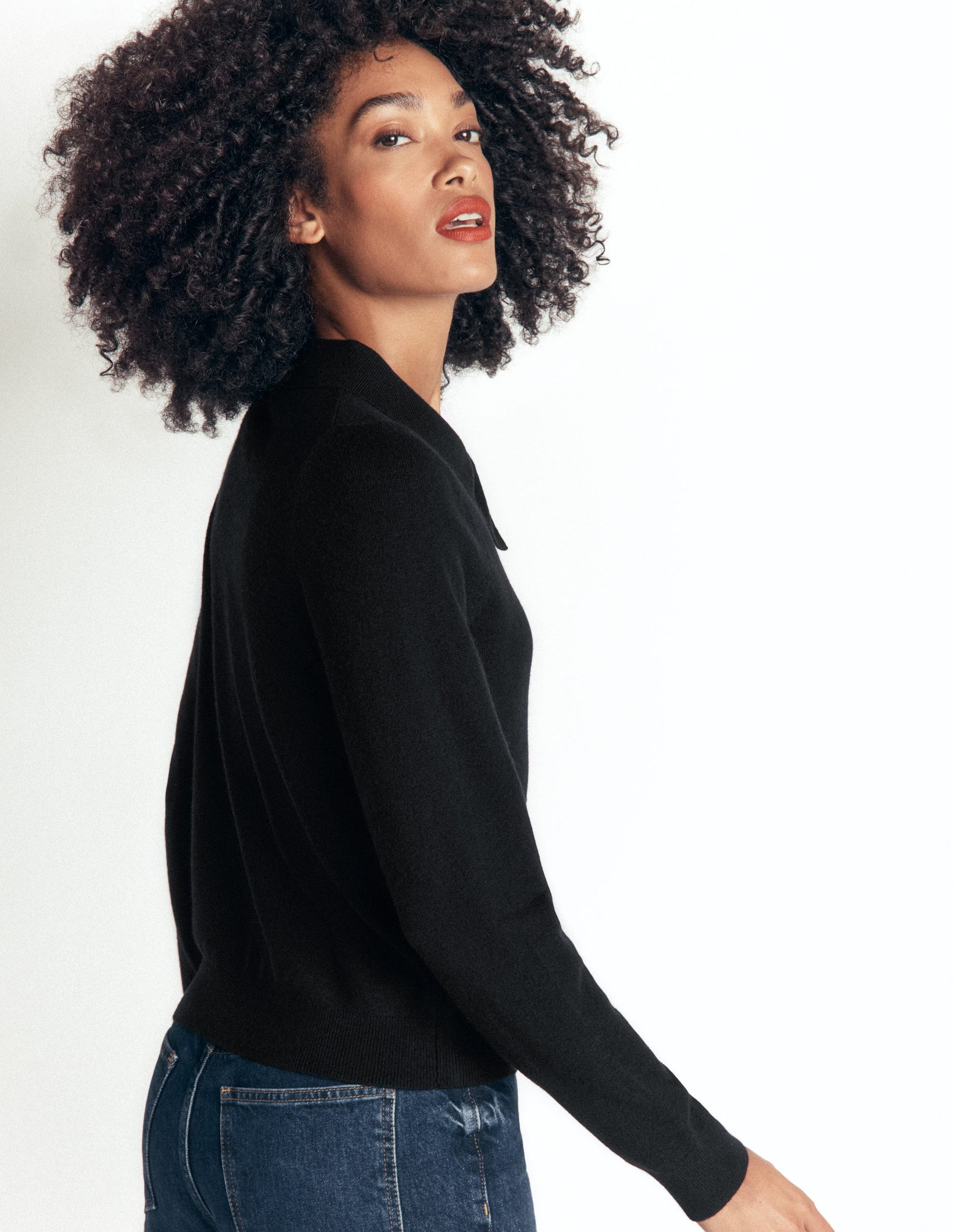 Bow Neck Knitted Jumper-Black-3
