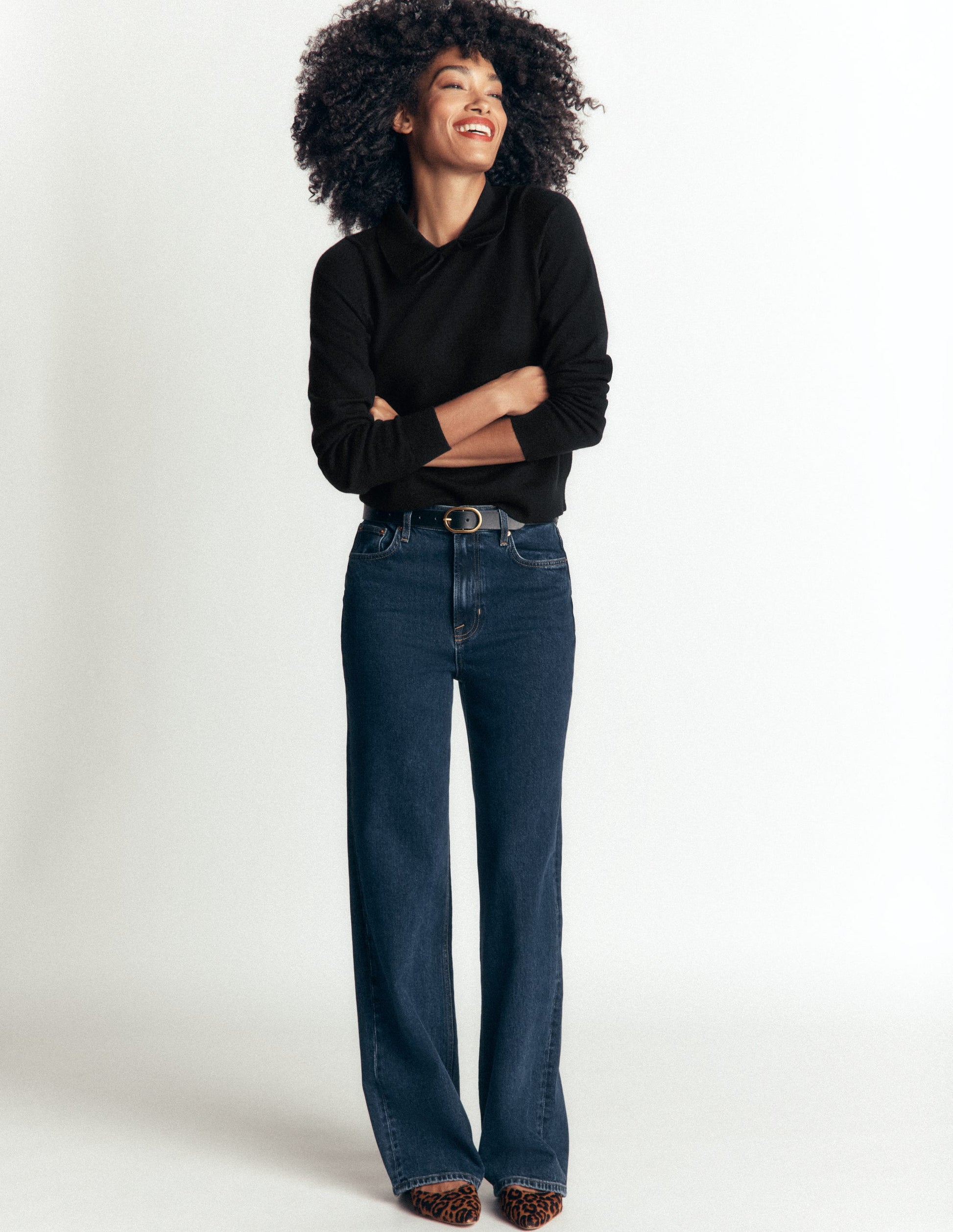 Bow Neck Knitted Jumper-Black-4