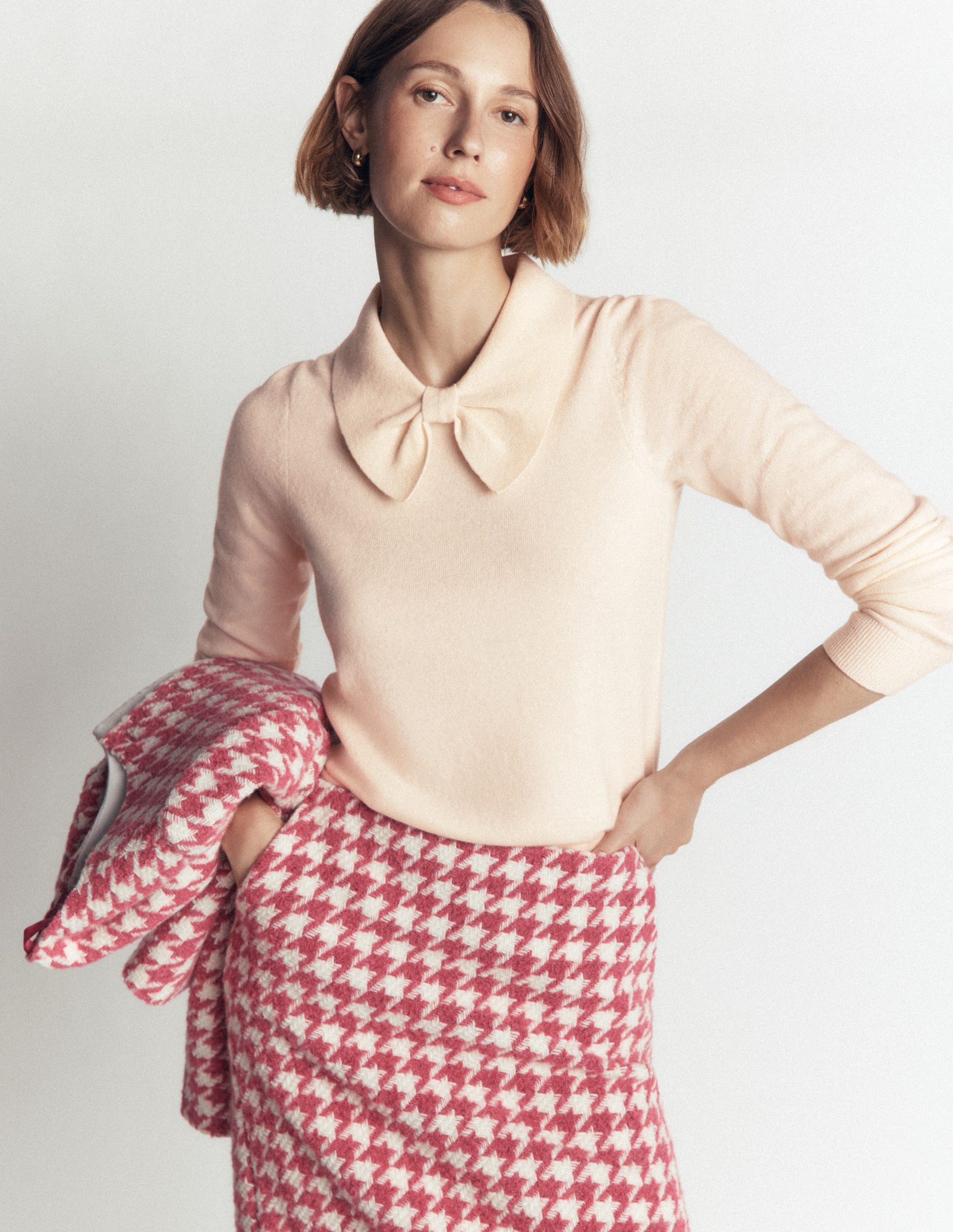 Bow Neck Knitted Jumper-Ivory-4