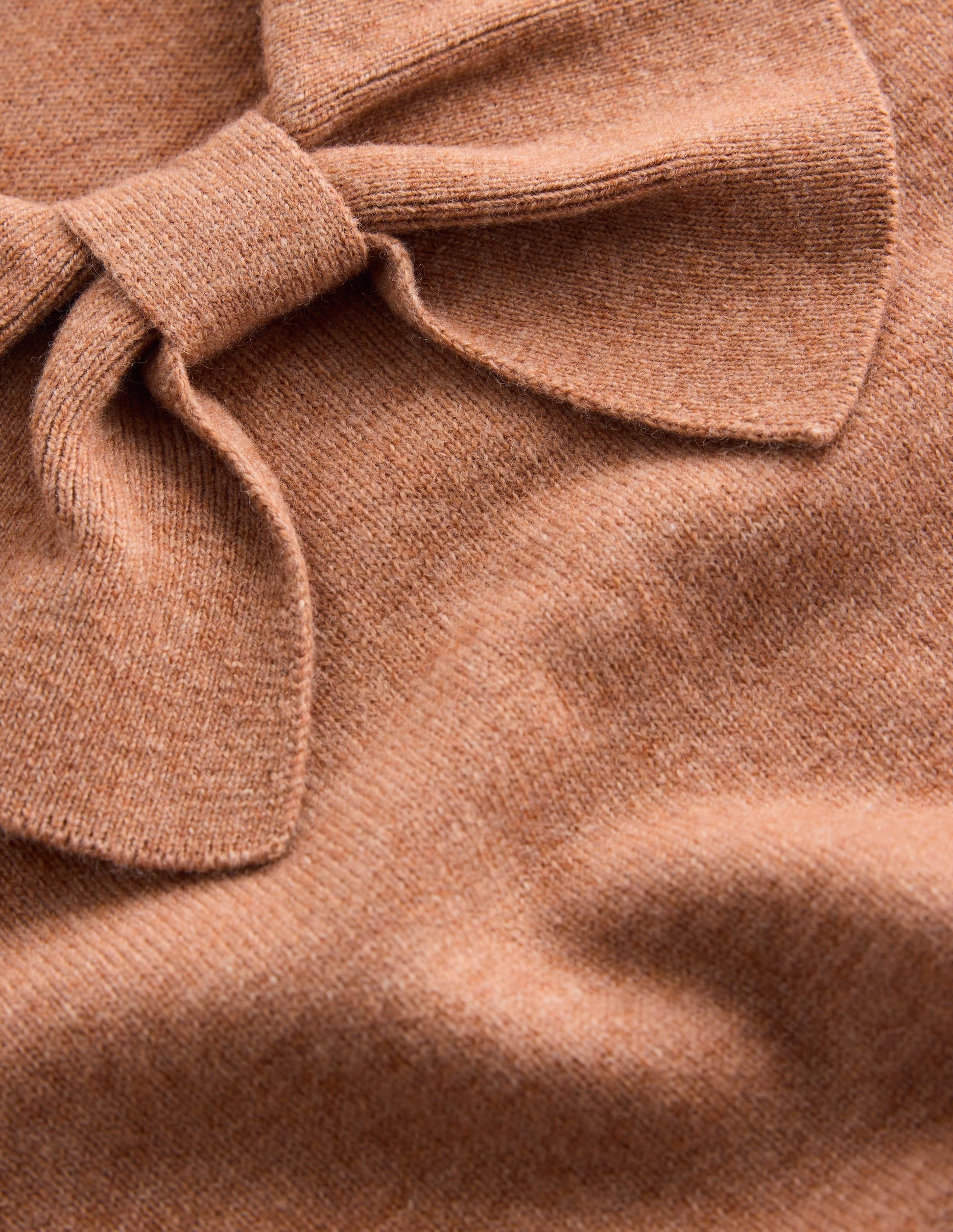 Bow Neck Knitted Jumper-Camel Melange-7