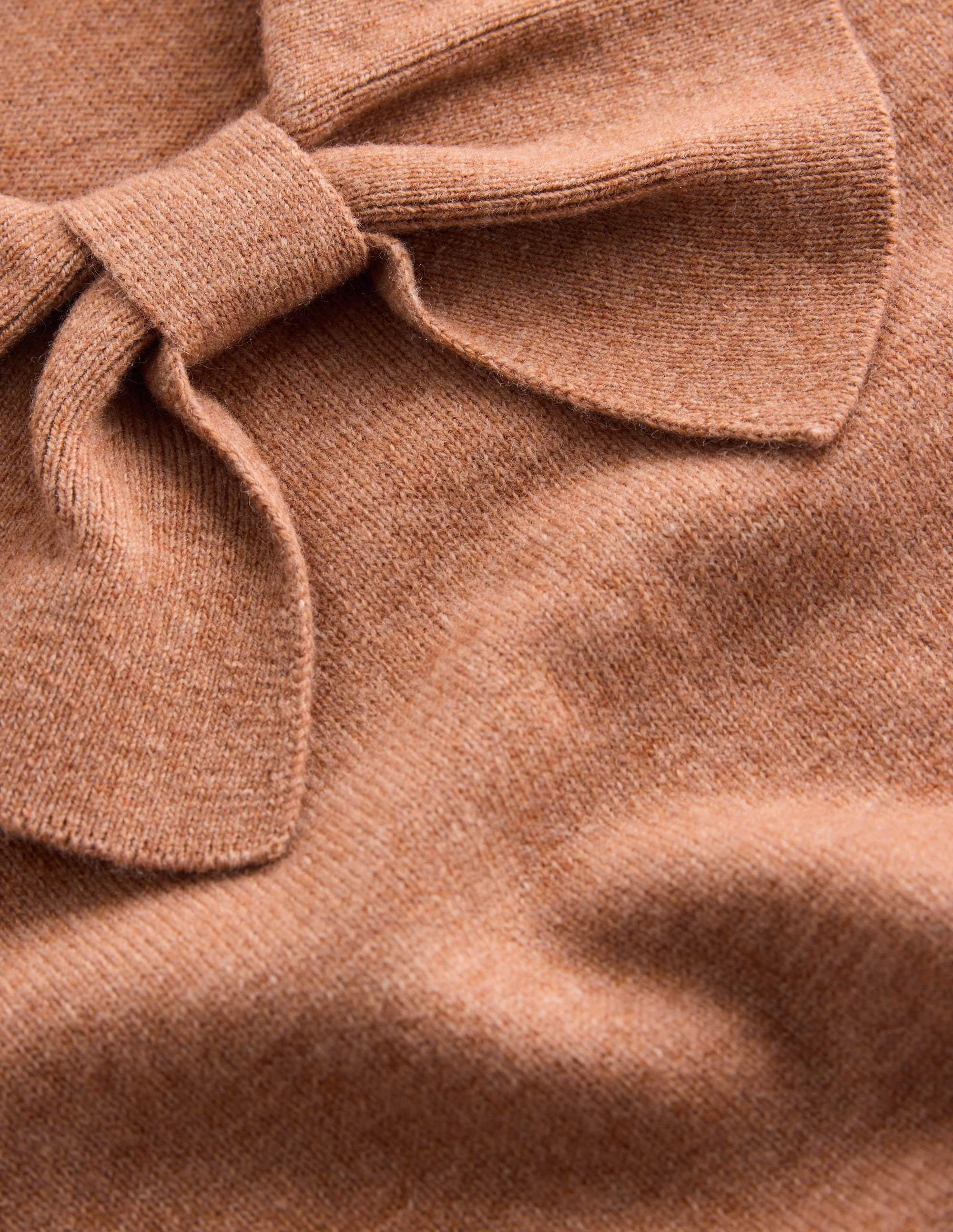 Bow Neck Knitted Jumper-Camel Melange - Image 7