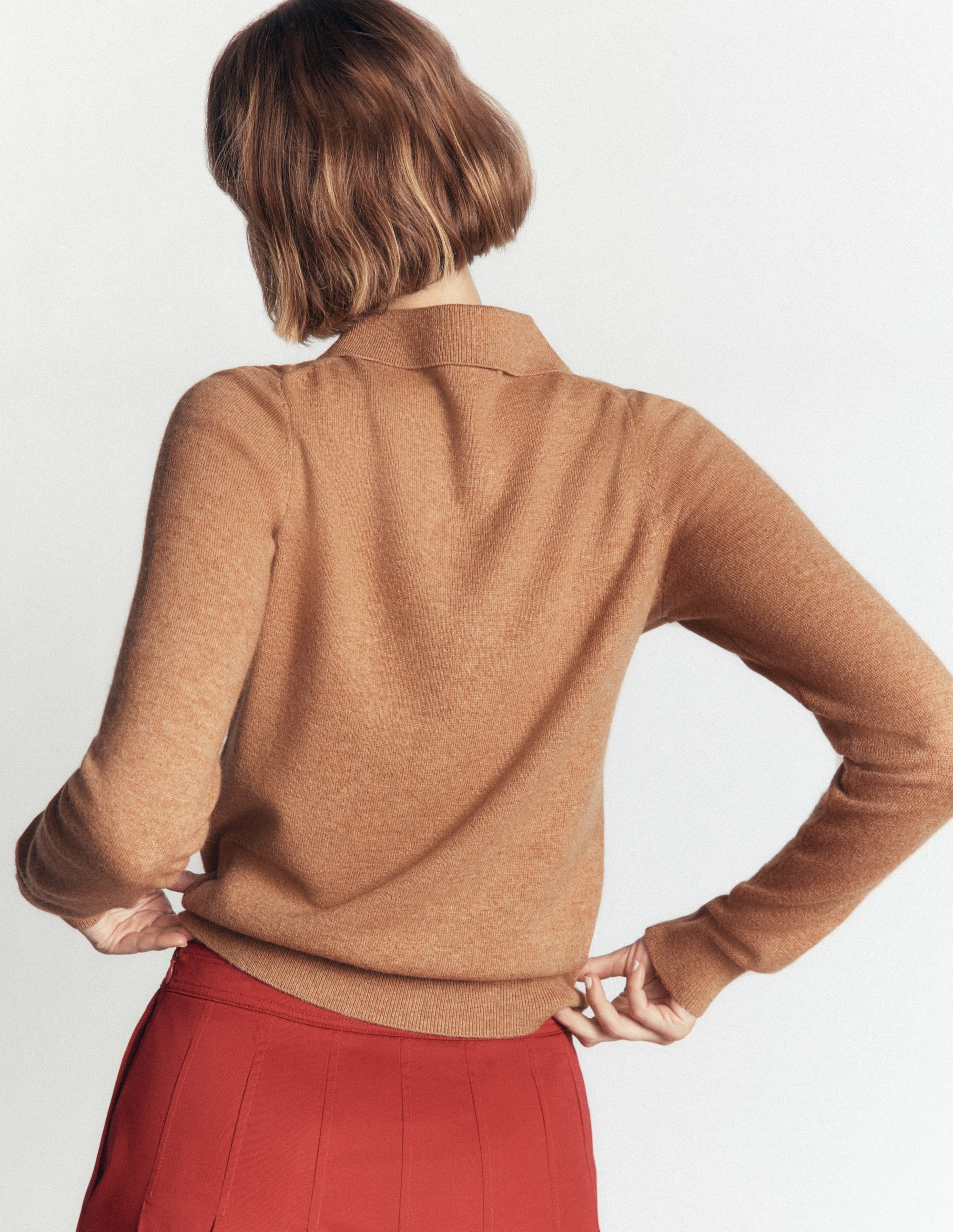 Bow Neck Knitted Jumper-Camel Melange - Image 3