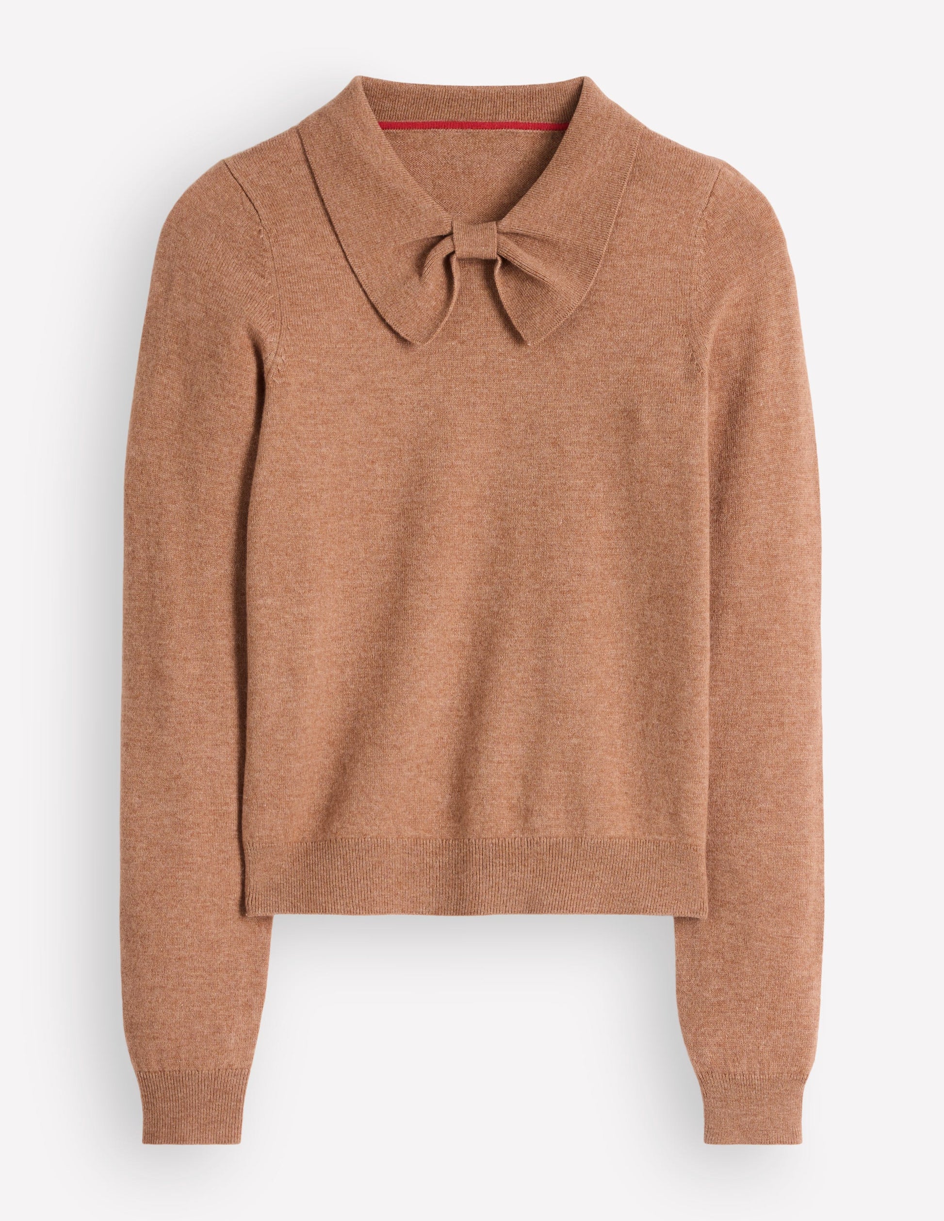 Bow Neck Knitted Jumper-Camel Melange-6
