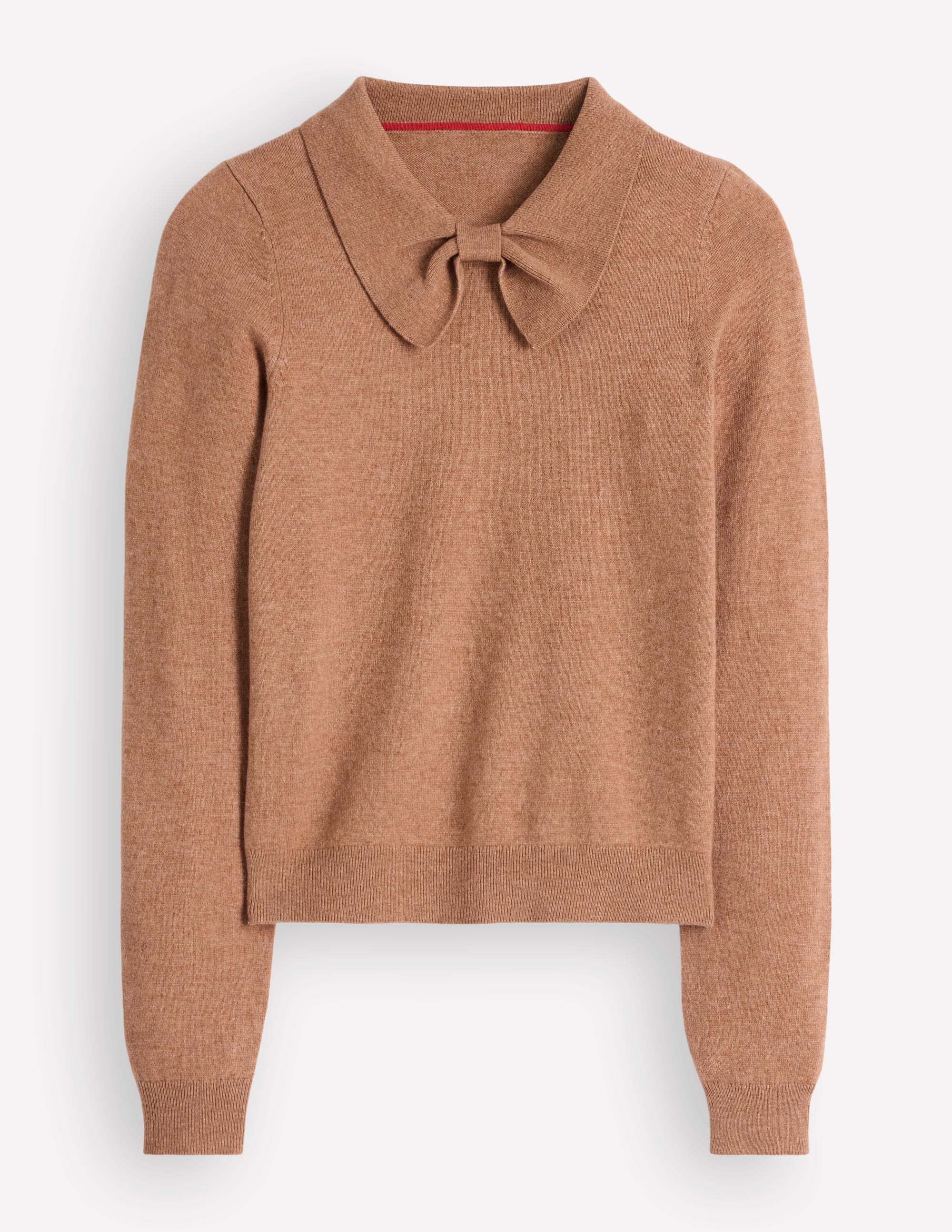 Bow Neck Knitted Jumper-Camel Melange - Image 6