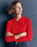 Bow Neck Knitted Jumper-Poppy Red