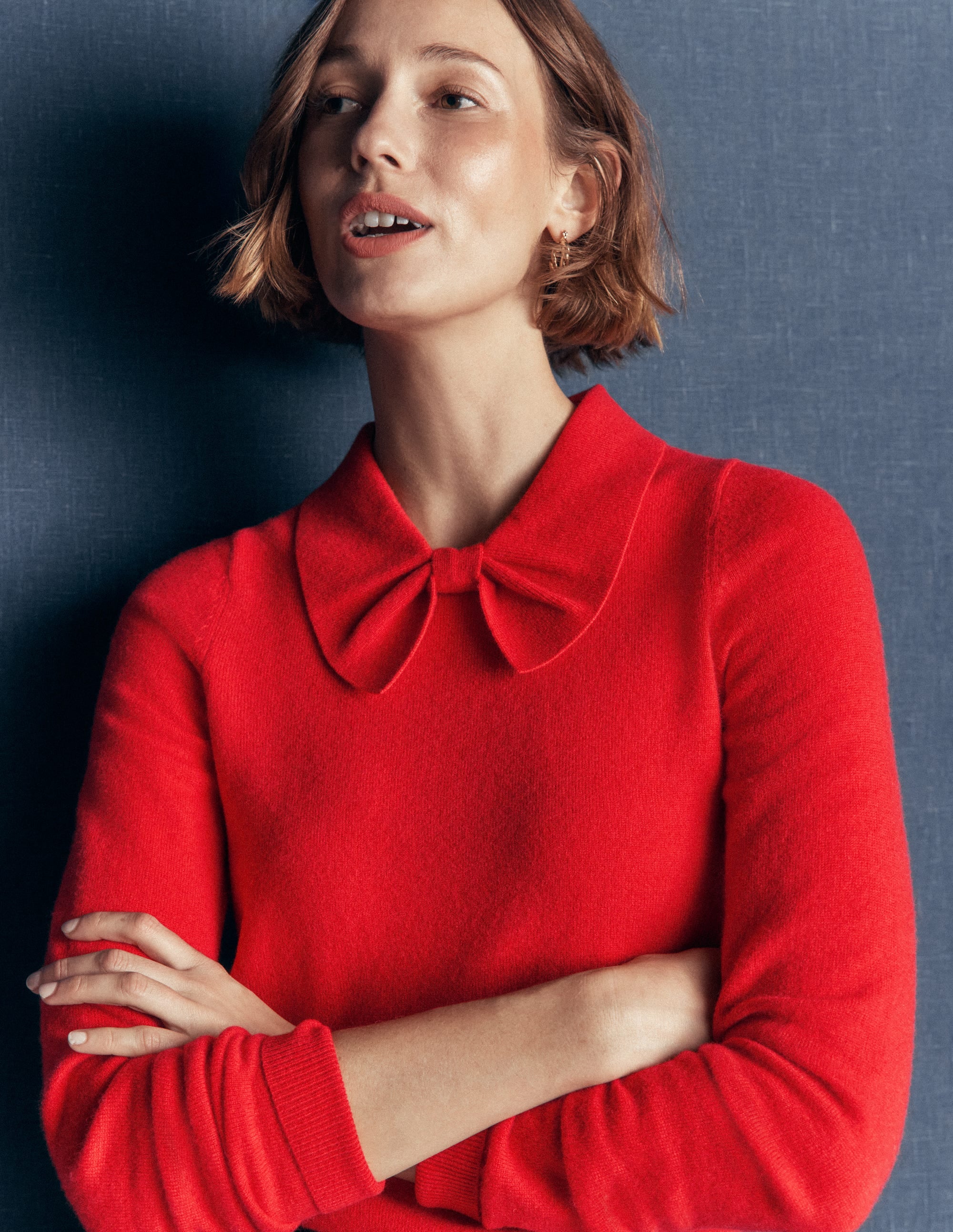 Bow Neck Knitted Jumper-Poppy Red - Image 2