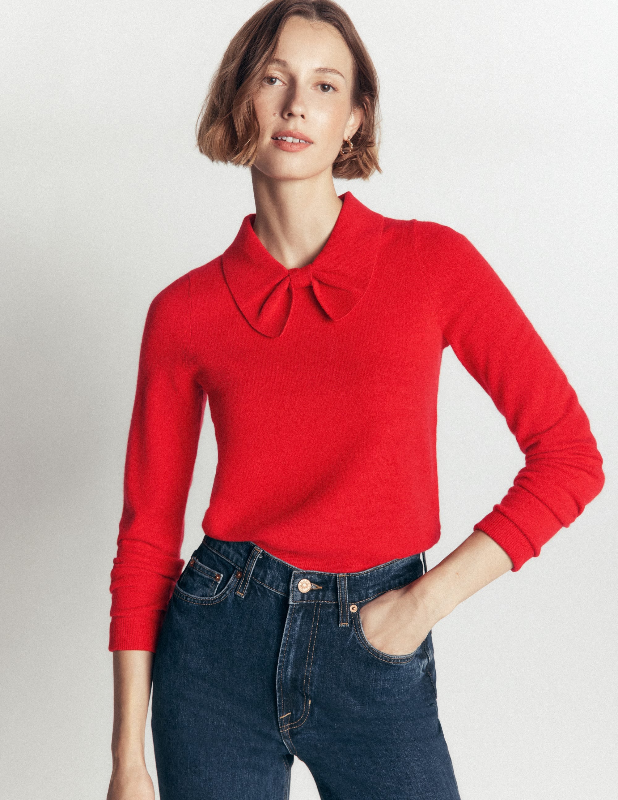 Bow Neck Knitted Jumper-Poppy Red - Image 5