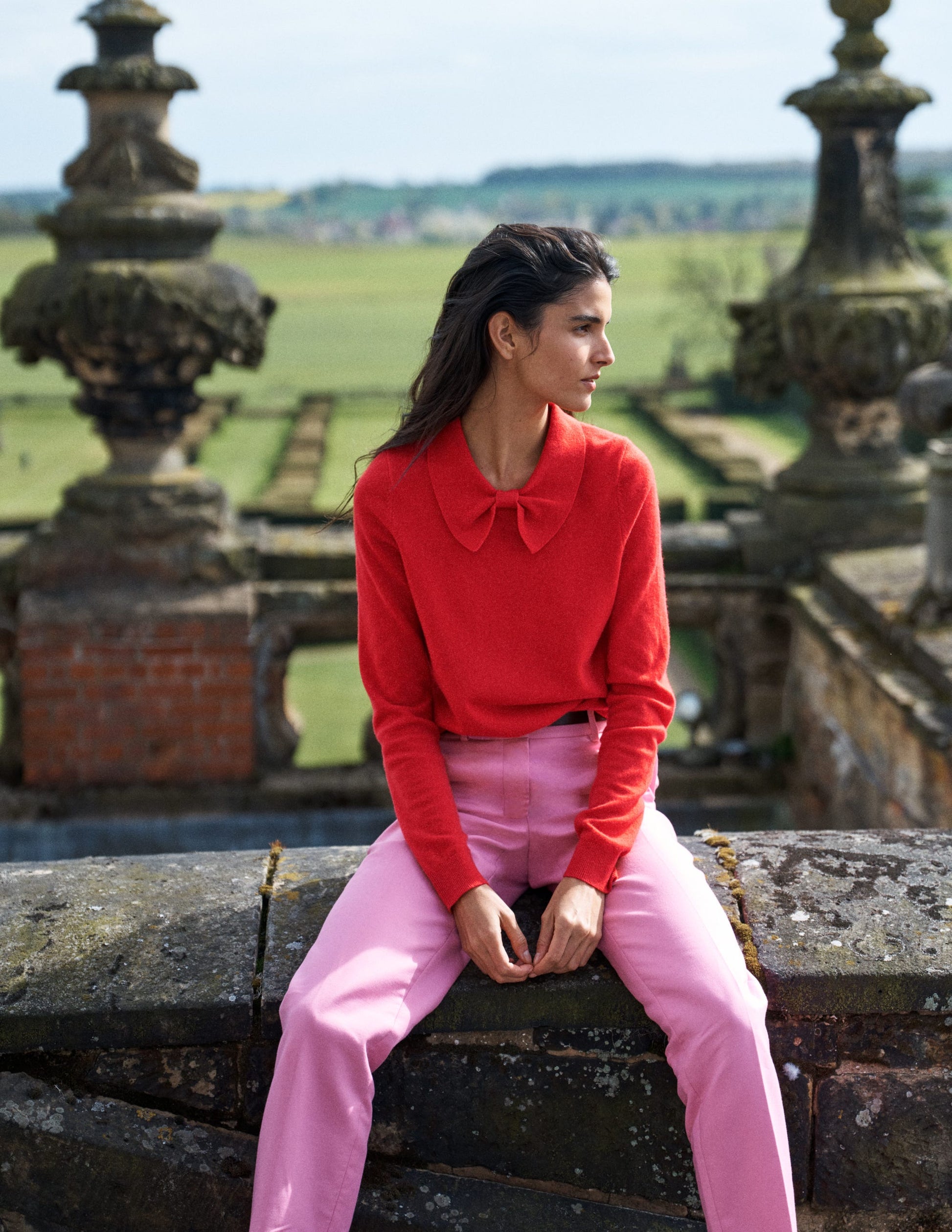 Bow Neck Knitted Jumper-Poppy Red-6