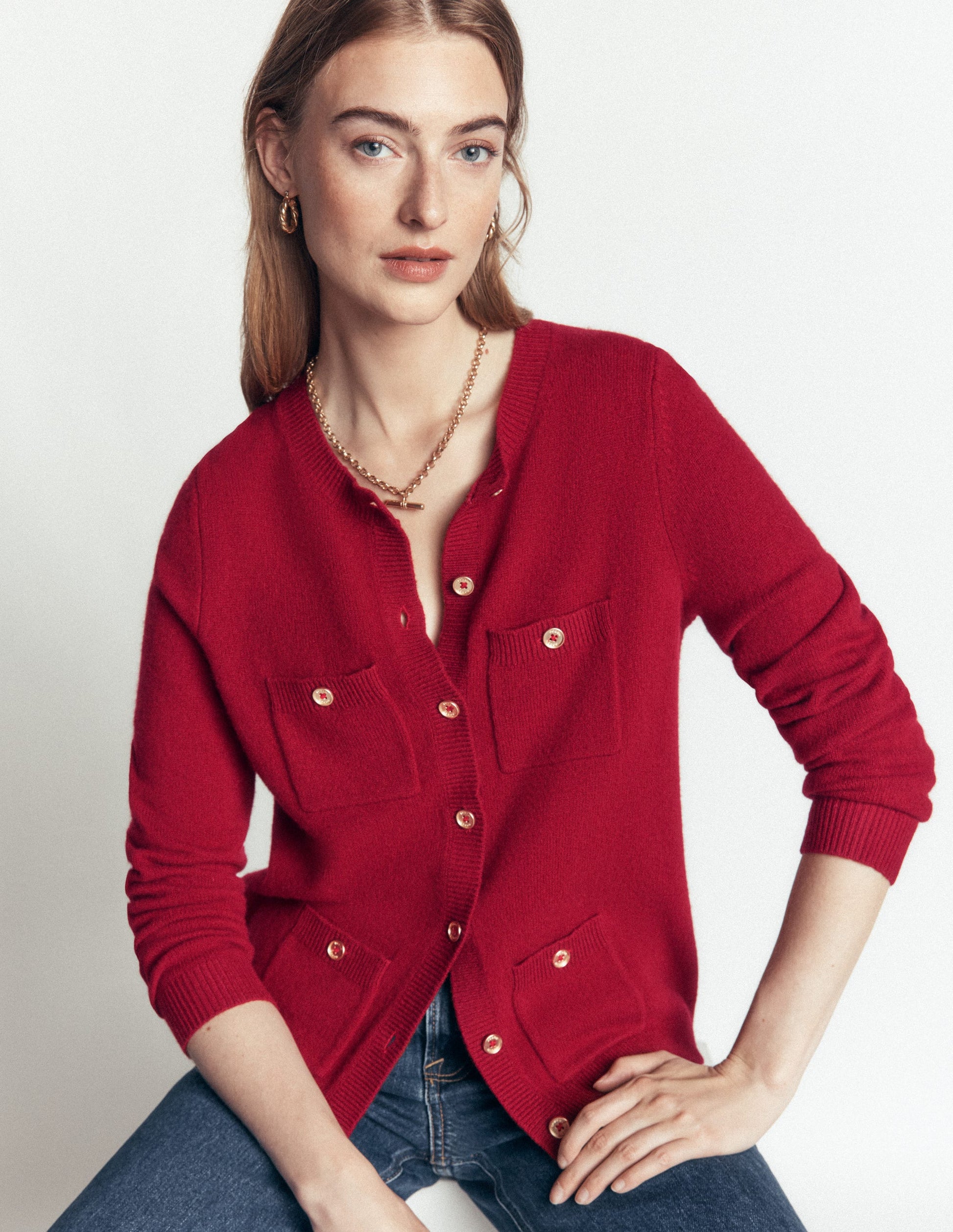 Marianne Merino Wool Cardigan-Crimson Red-1