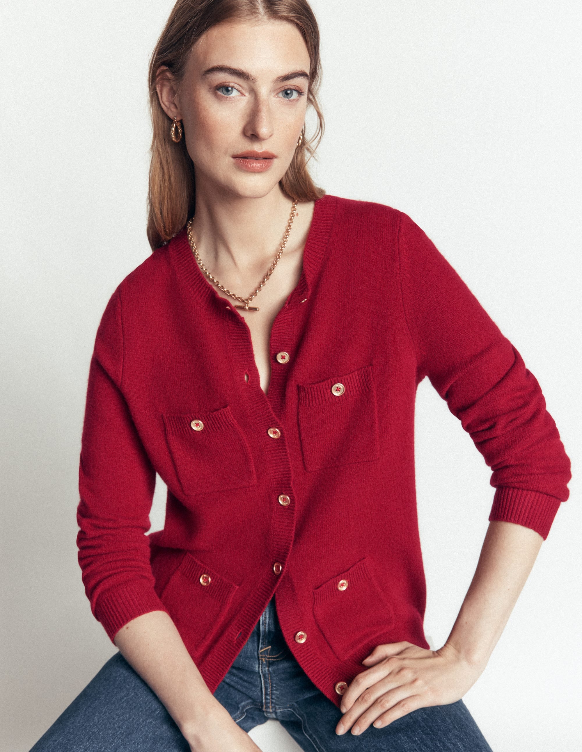 Marianne Merino Wool Cardigan-Crimson Red - Image 1