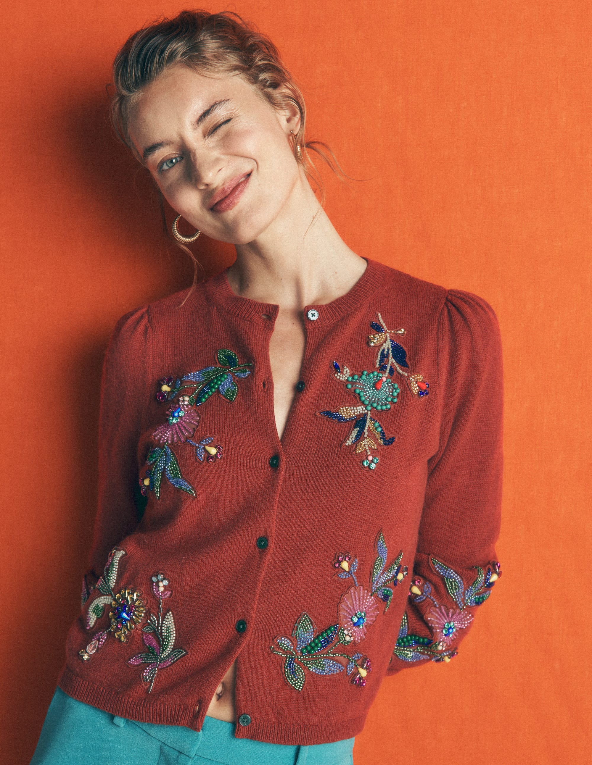Ria Embellished Knit Cardigan-Gingerbread - Image 2