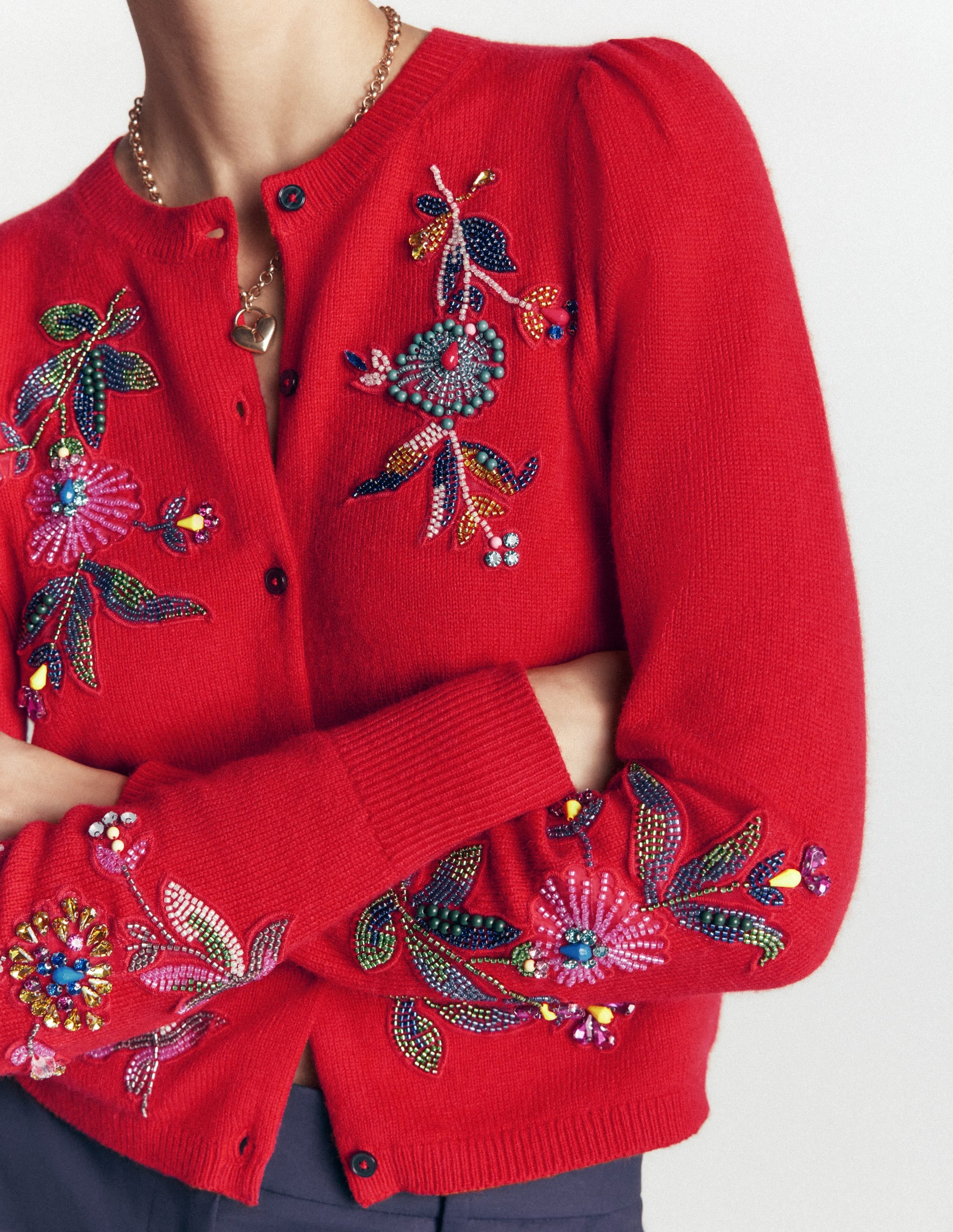 Ria Embellished Knit Cardigan-Poppy Red - Image 2