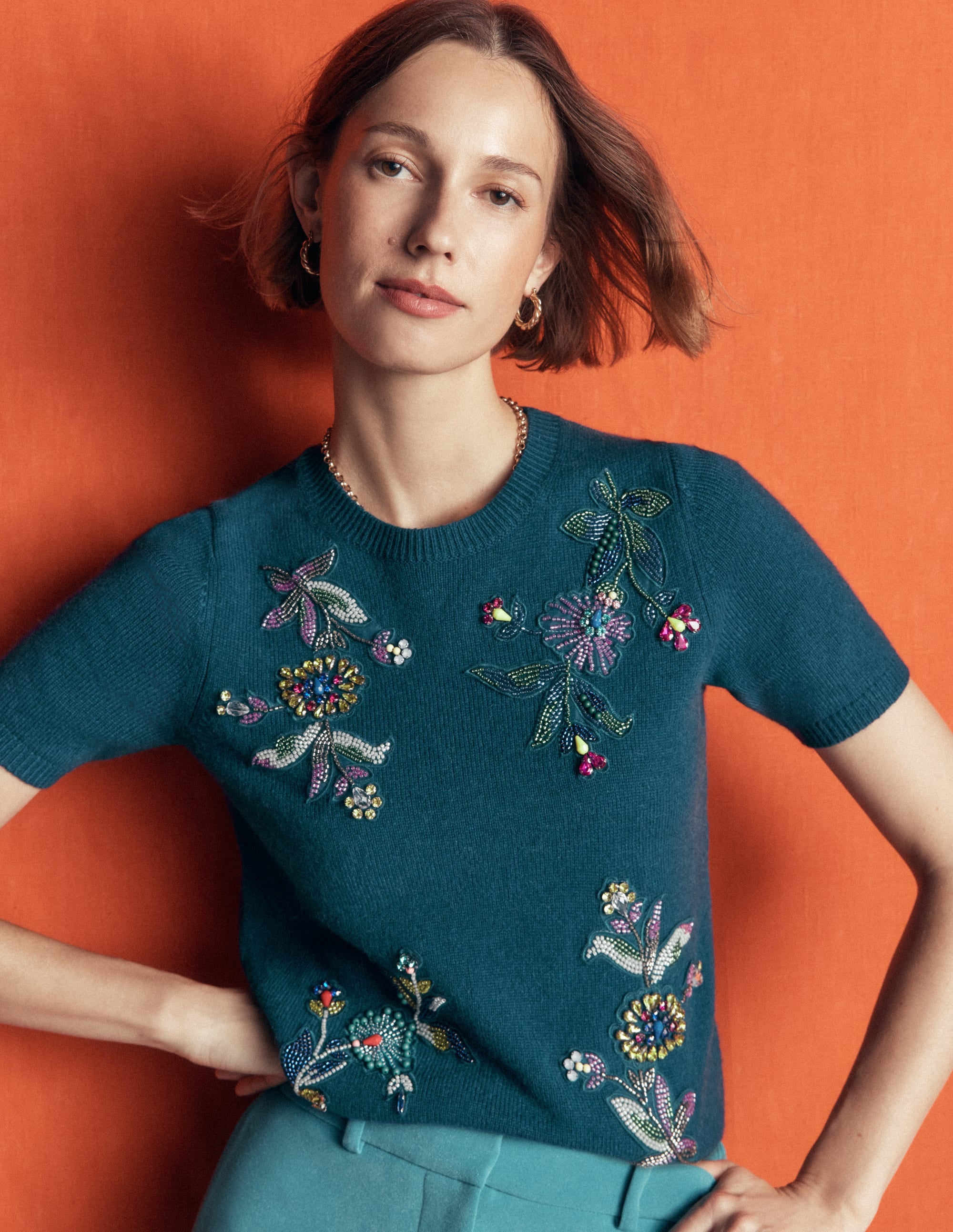 Ria Embellished Knit T-Shirt-Deep Aurora Blue - Image 1