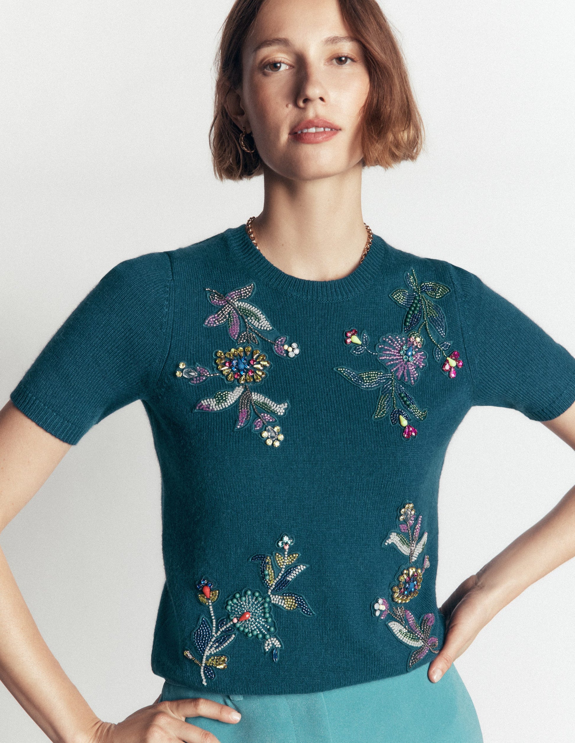 Ria Embellished Knit T-Shirt-Deep Aurora Blue-5