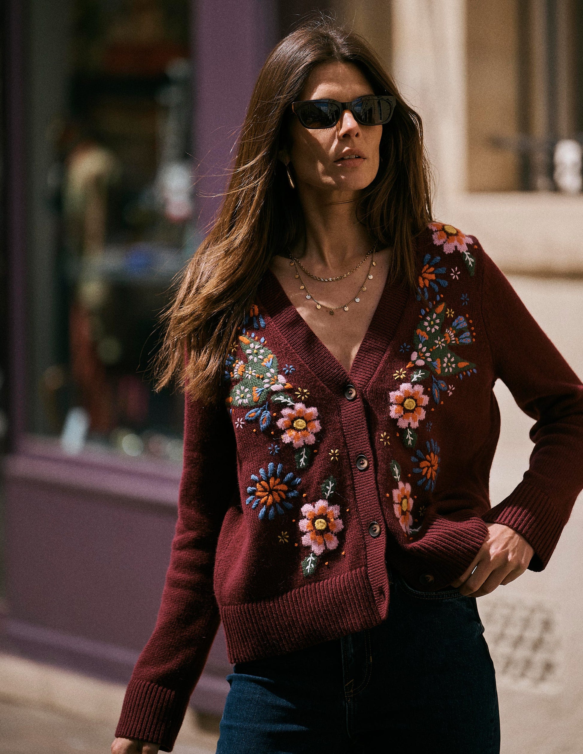 Ella Embroidered Knit Cardigan-Dark Cherry, Embroidery-1