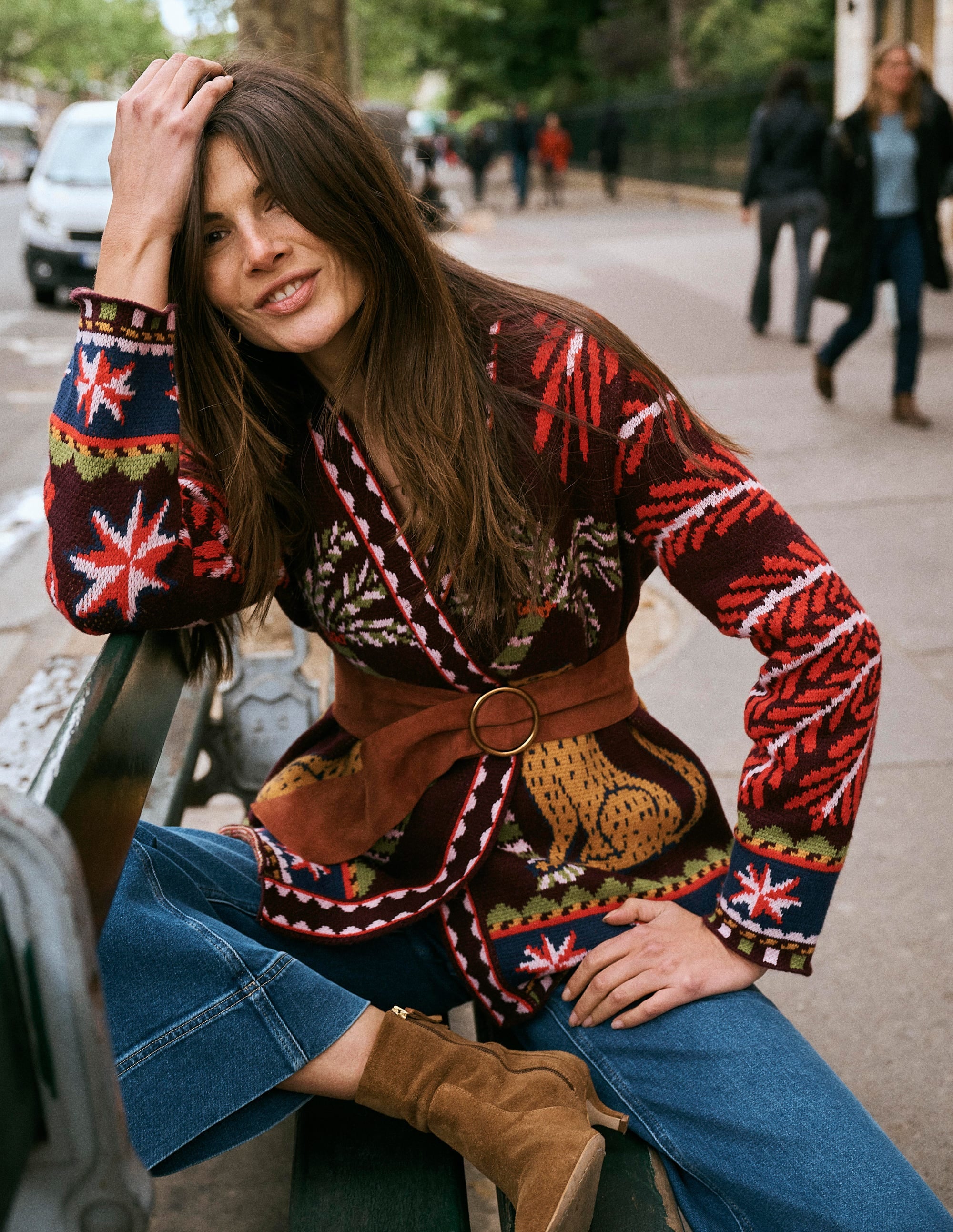 Belted Wrap Knitted Cardigan-Winetasting - Image 1