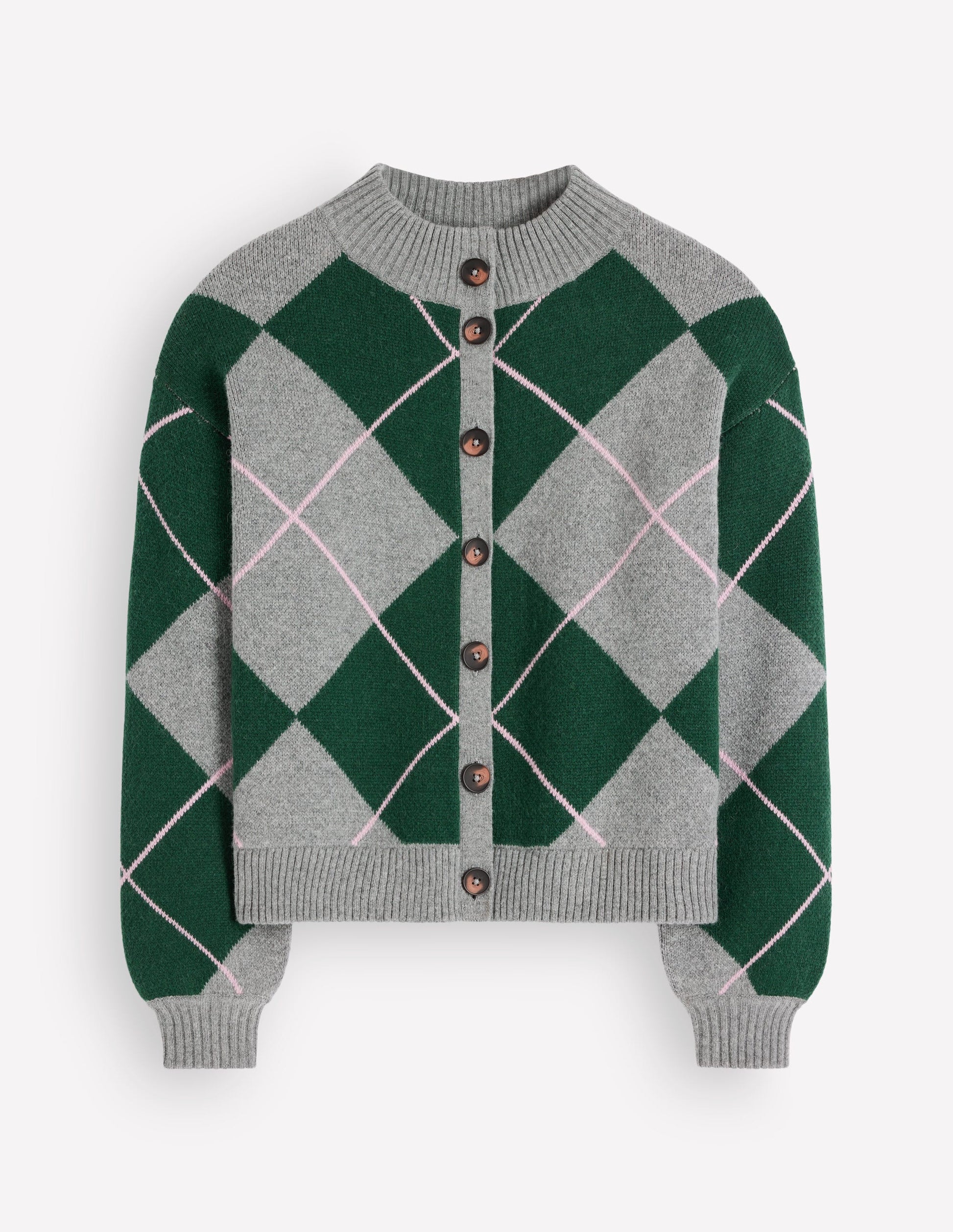 Jemma Jacquard Knit Cardigan-Hunter Green Argyle-6