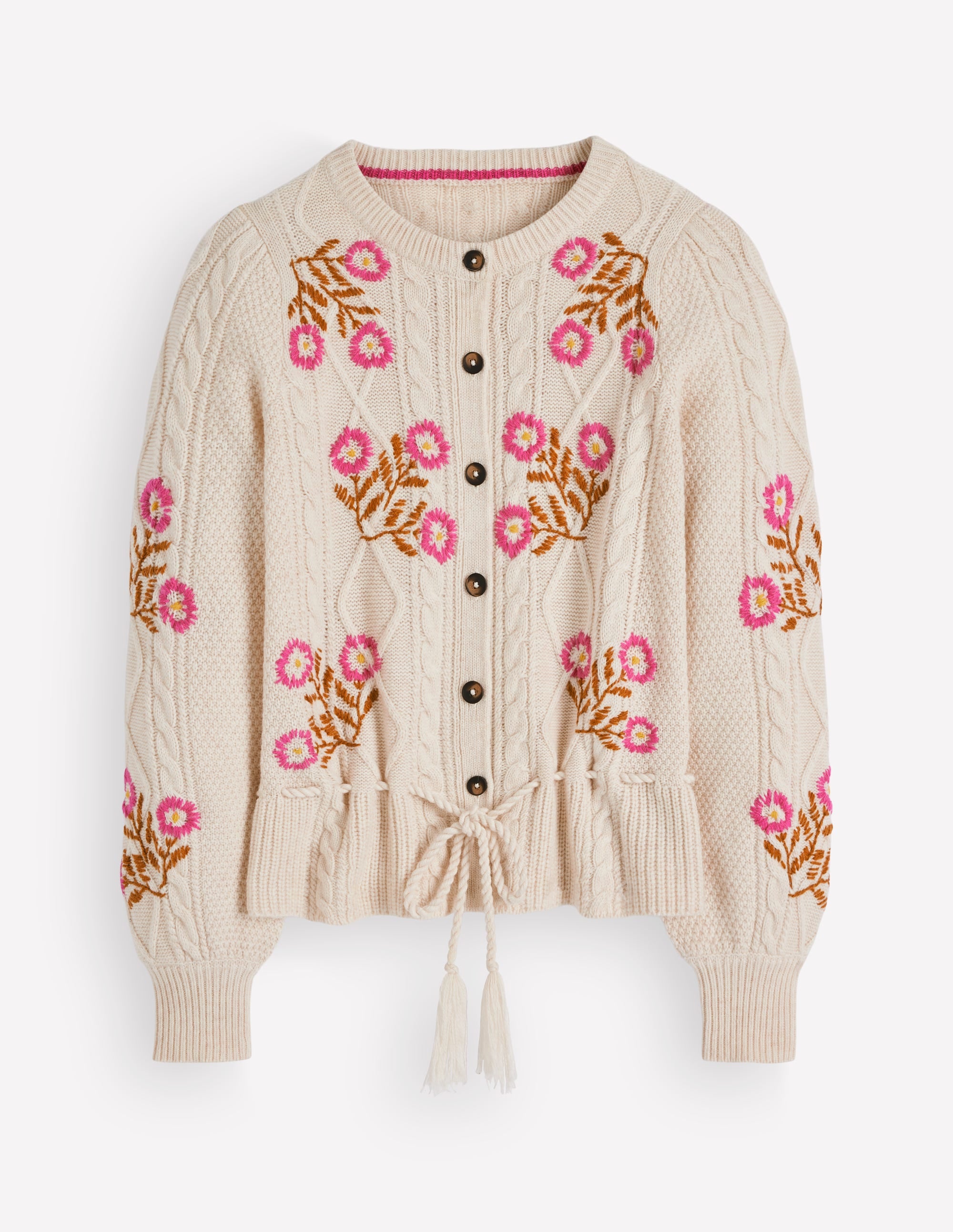 Cable Knitted Cardigan-Ecru Marl, Embroidery - Image 4