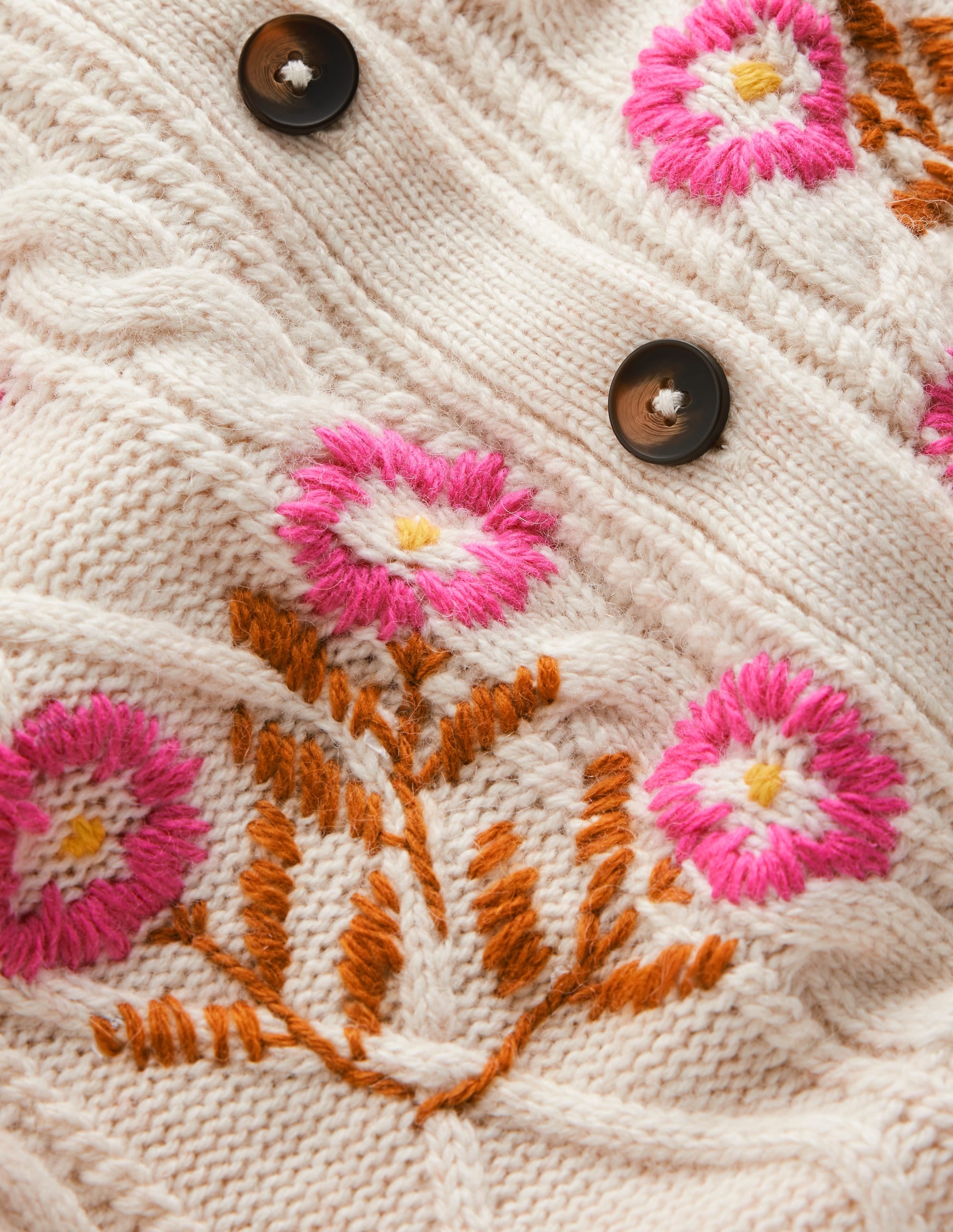 Cable Knitted Cardigan-Ecru Marl, Embroidery - Image 5