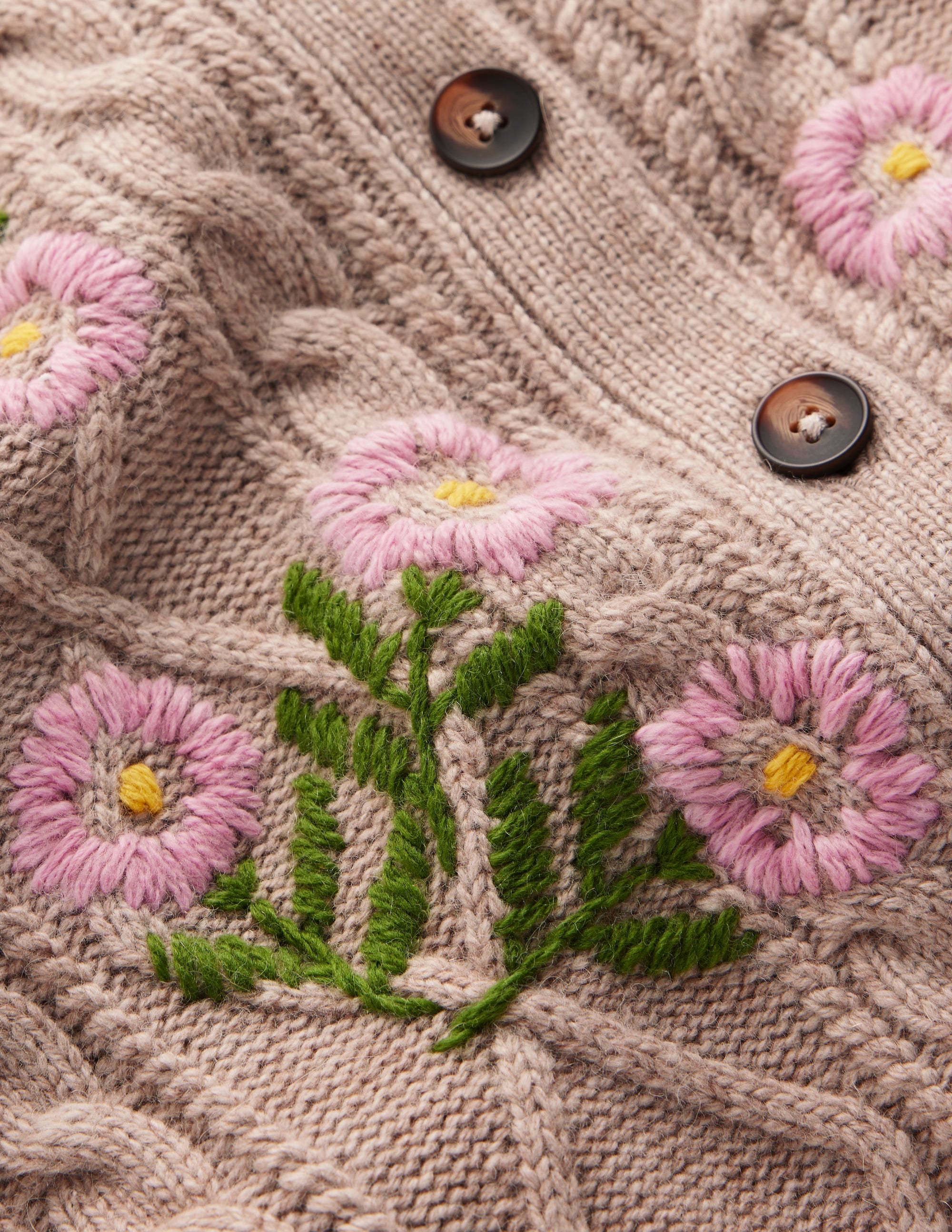 Cable Knitted Cardigan-Mink Melange, Embroidery - Image 9