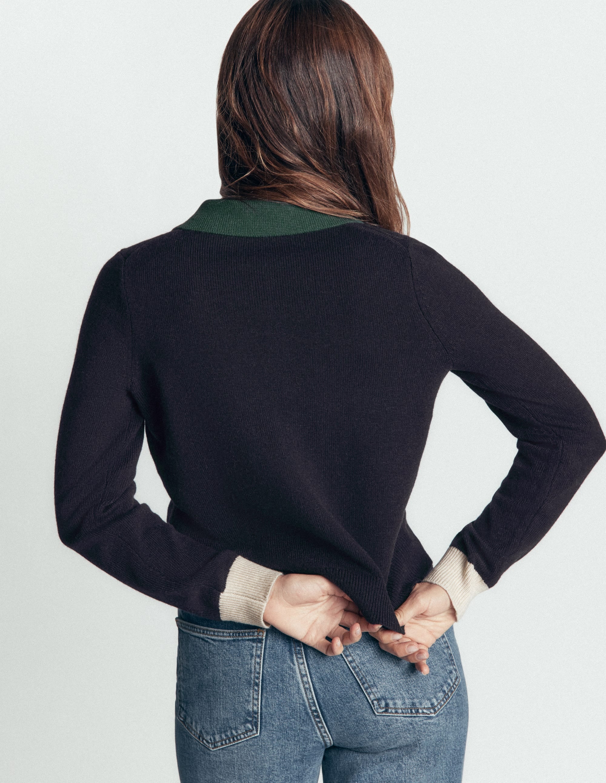 Ariadne Alpaca Blend Cardigan-Navy Colour Block - Image 3