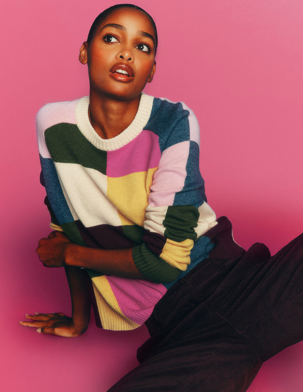 Ariadne Wool Blend Jumper-Multi Gingham-1