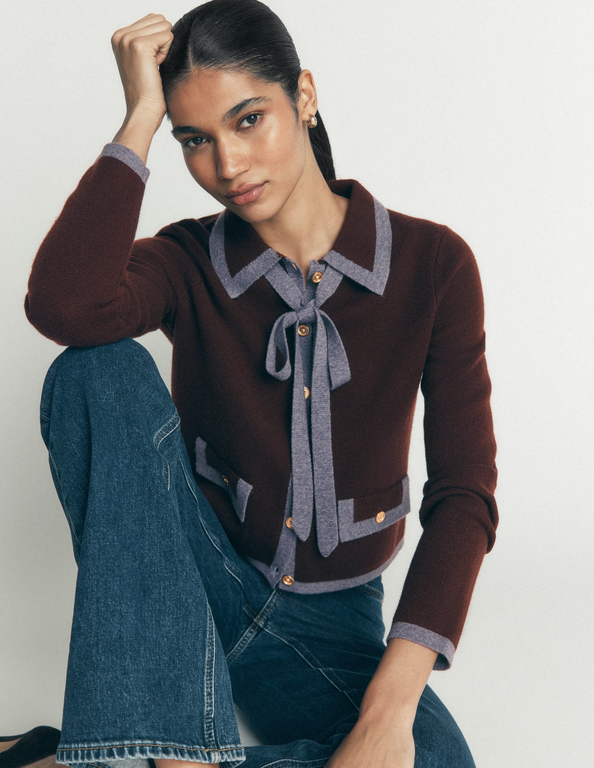 Elizabeth Bow Knitted Jacket-Bitter Chocolate - Image 6