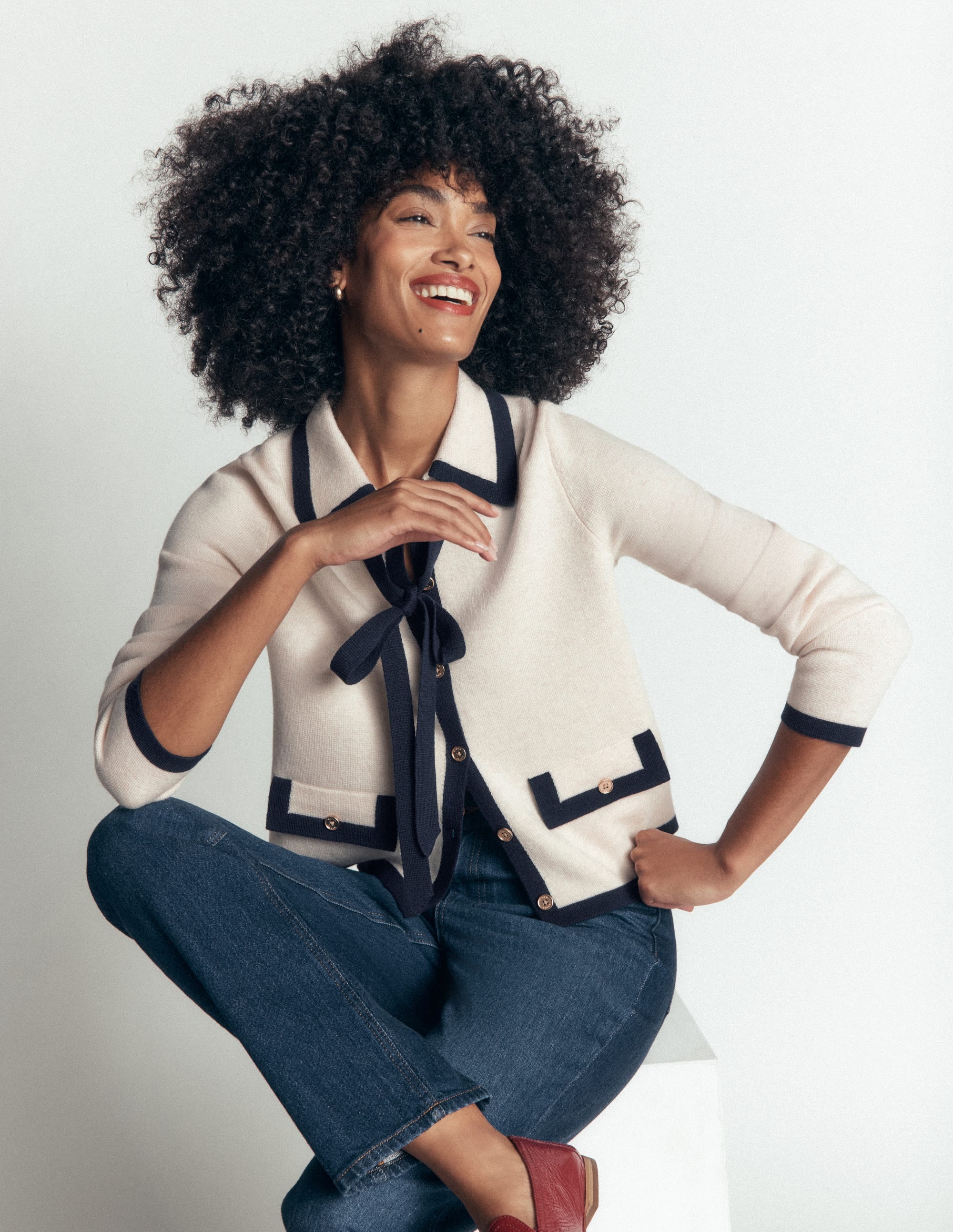 Elizabeth Bow Knitted Jacket-Warm Ivory - Image 2