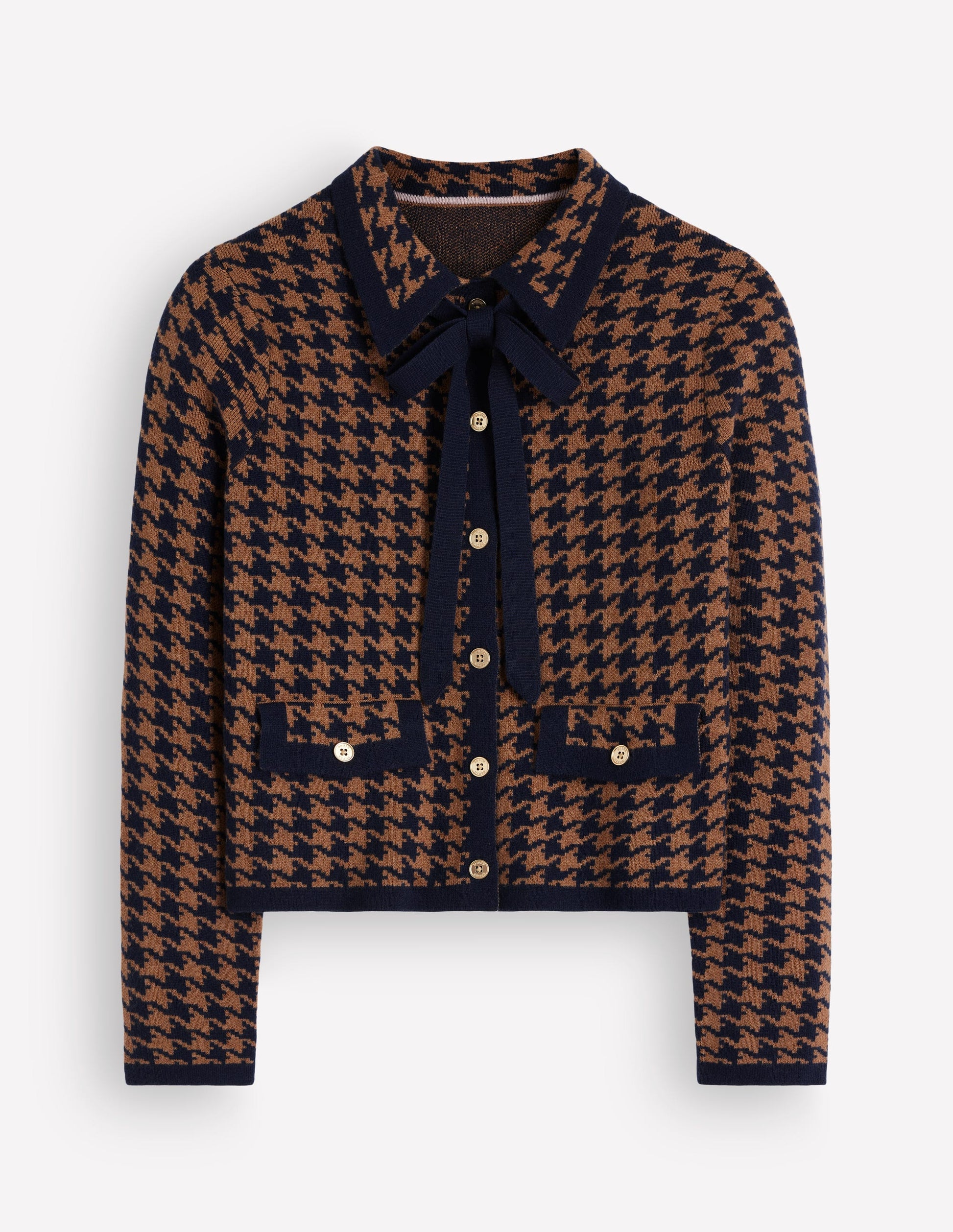 Elizabeth Bow Knitted Jacket-Camel, Dogstooth-6