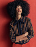 Elizabeth Bow Knitted Jacket-Camel, Dogstooth