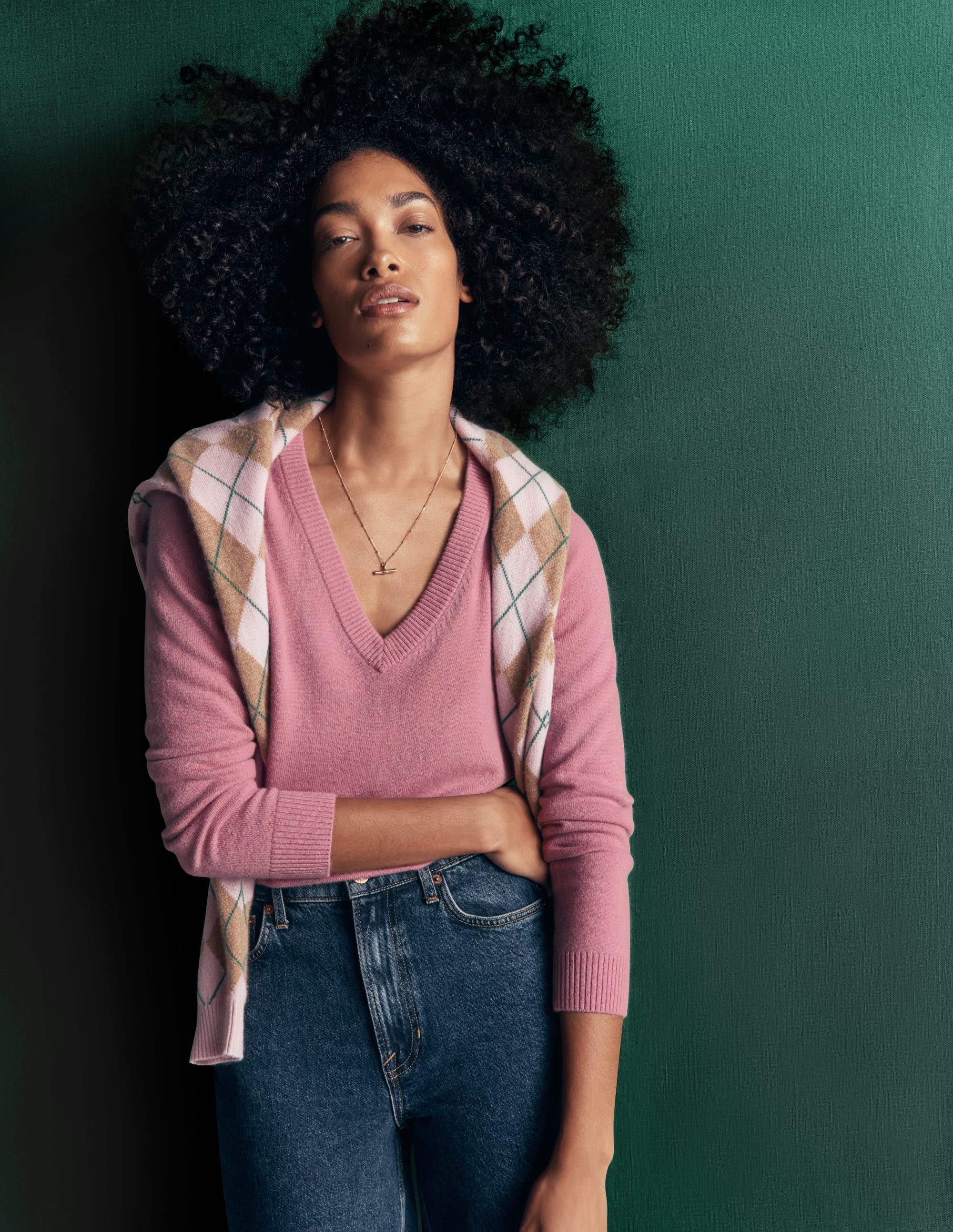 Elsie Cashmere V Neck Jumper-Pink Heather - Image 1