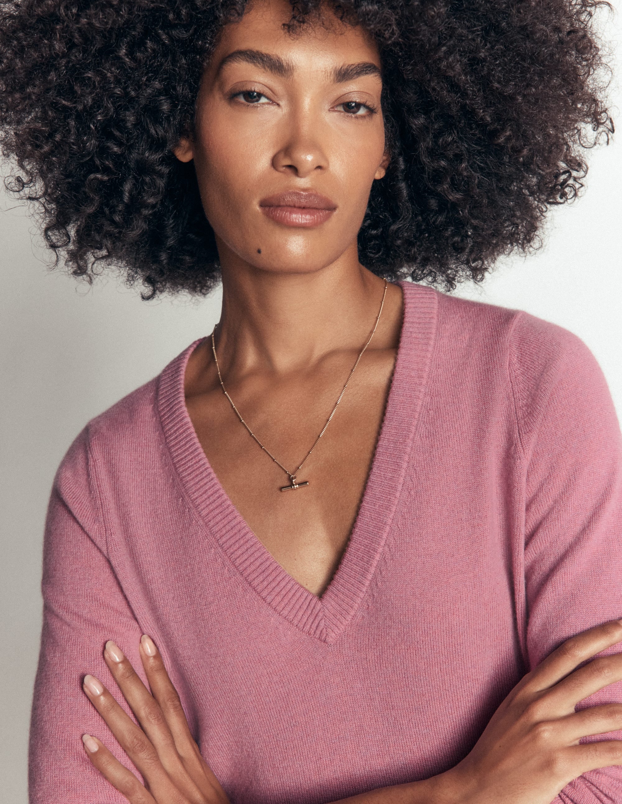 Elsie Cashmere V Neck Jumper-Pink Heather - Image 2